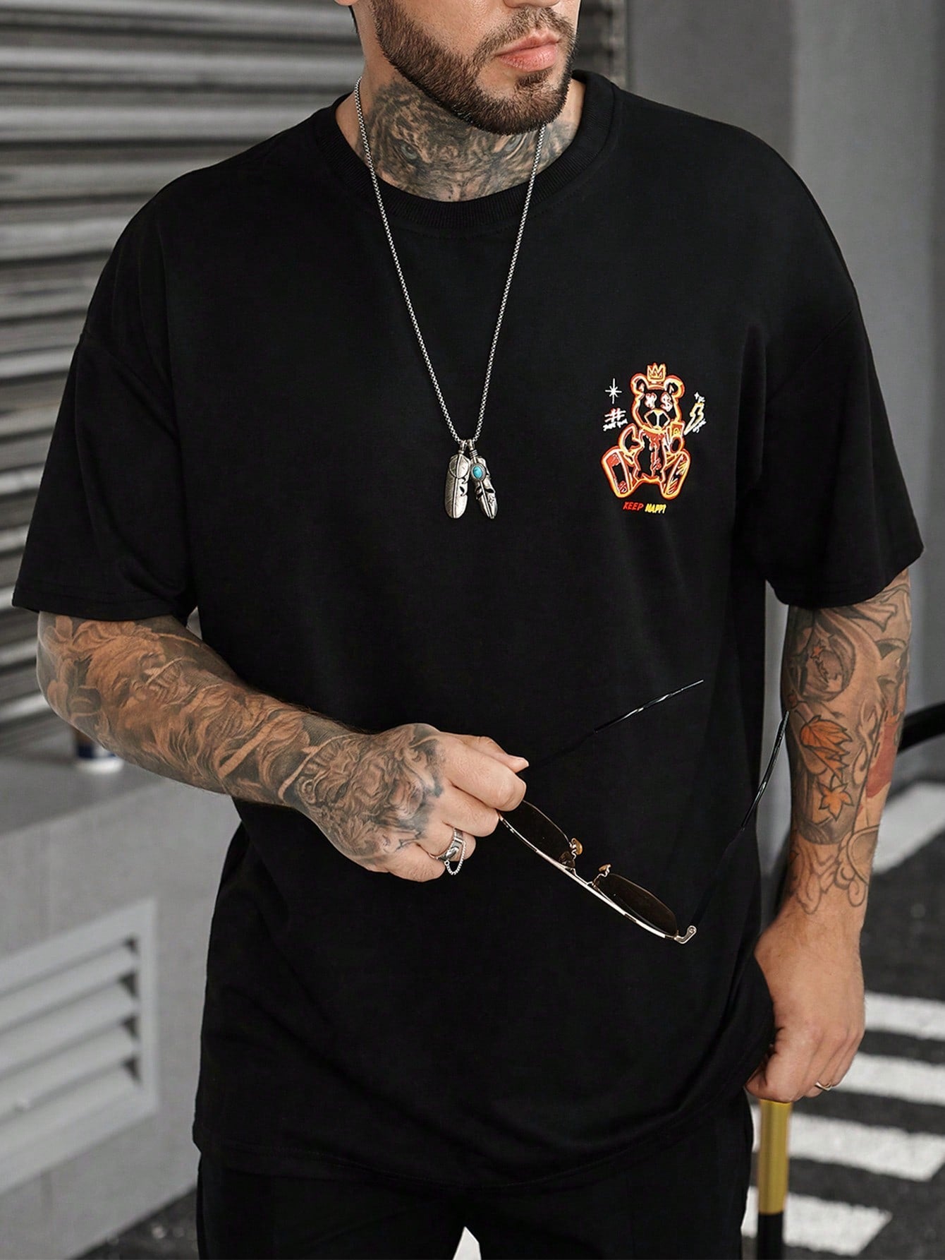 Camiseta Masculina Estampa Cartoon Slogan Moderno Camiseta Masculina Estampa Cartoon Slogan Moderno