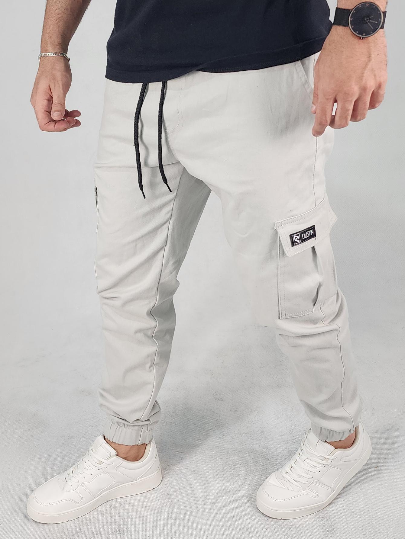 Calça Masculina Jogger Com Bolsos E Cós Ajustável Branco / PP Calça Masculina Cargo Com Correntes E Estilo Streetwear