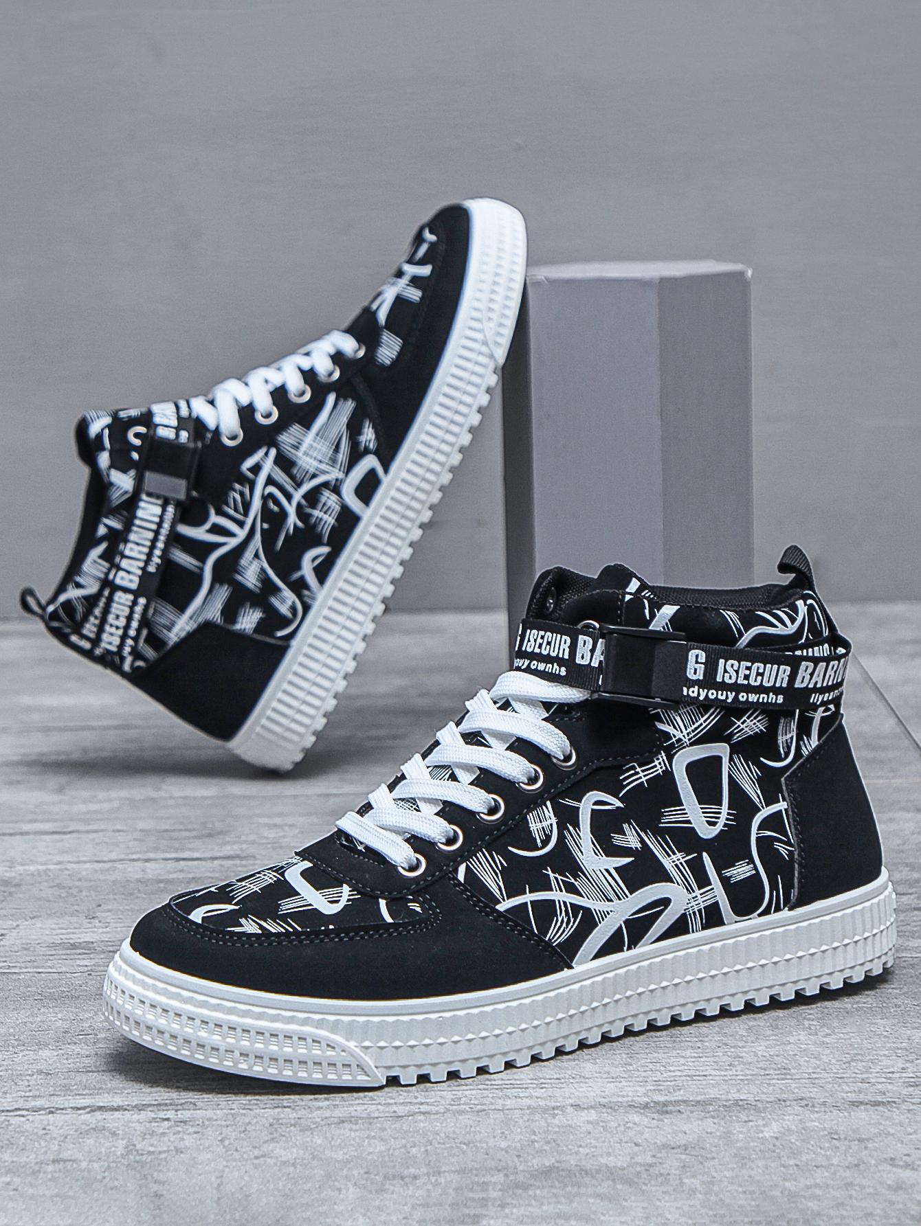 Tênis Masculino Street Cano Alto Estampado Moderno Preto / 36 Tênis Masculino Street Cano Alto Estampado Moderno