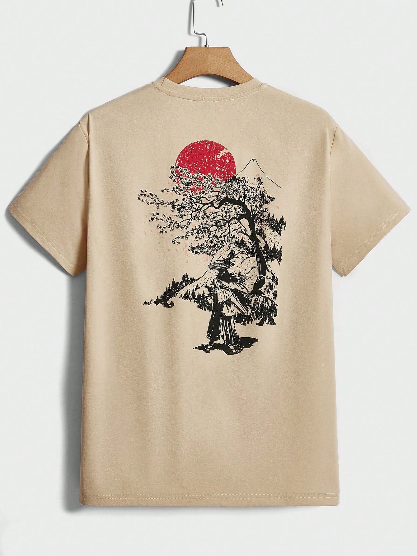 Camiseta Masculina Oversized Estampa Arte Japonesa Caqui / PP Camiseta Masculina Oversized Estampa Arte Japonesa