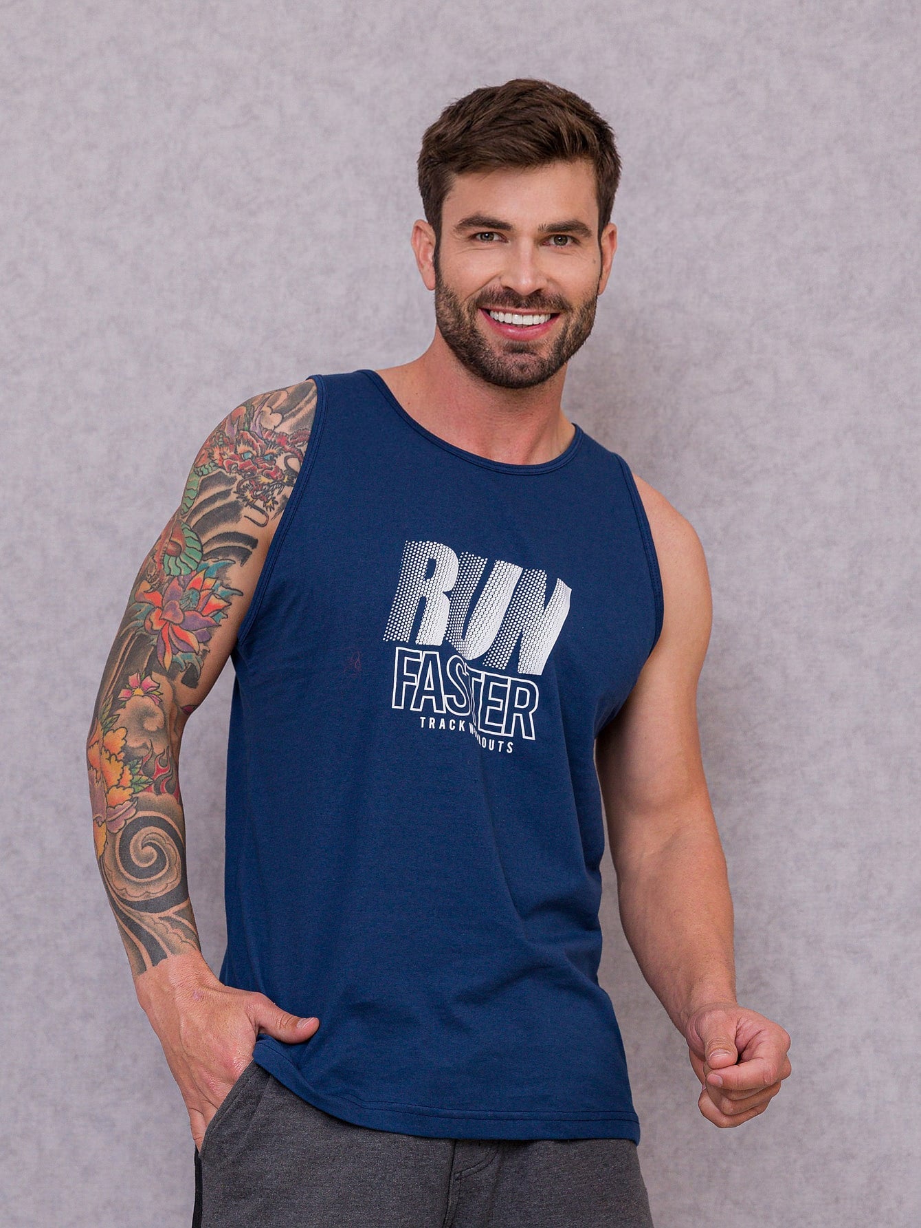 Camiseta Regata Masculina Casual Tecido Leve Caimento Perfeito Azul Marinho / PP Camiseta Regata Masculina Casual