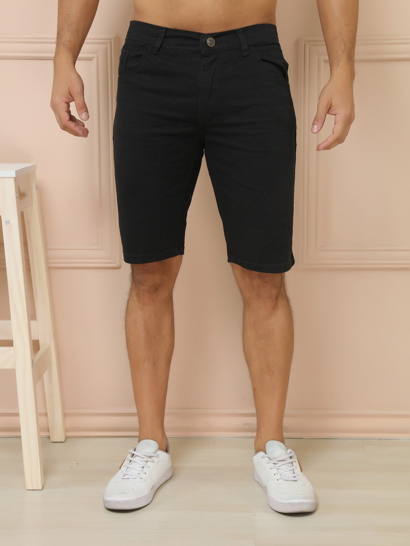 Shorts Masculino De Linho Com Cós De Elástico E Caimento Leve Preto / PP Shorts Masculino De Linho Com Cós De Elástico