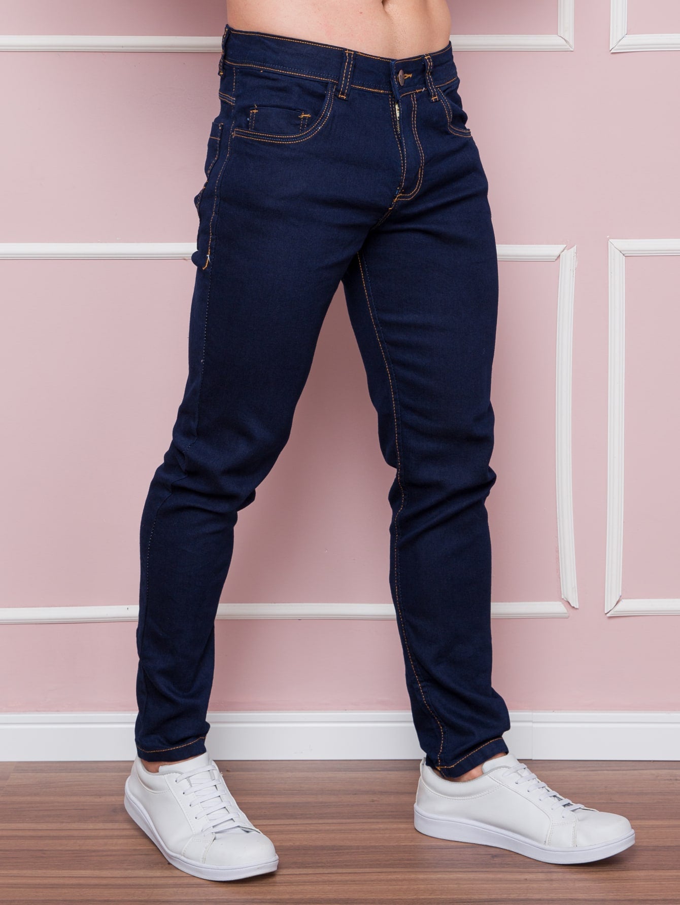 Calça Masculina Jeans Slim Fit Costura Contrastante E Ajuste Moderno Calça Masculina Social Slim Fit Com Tecido Stretch