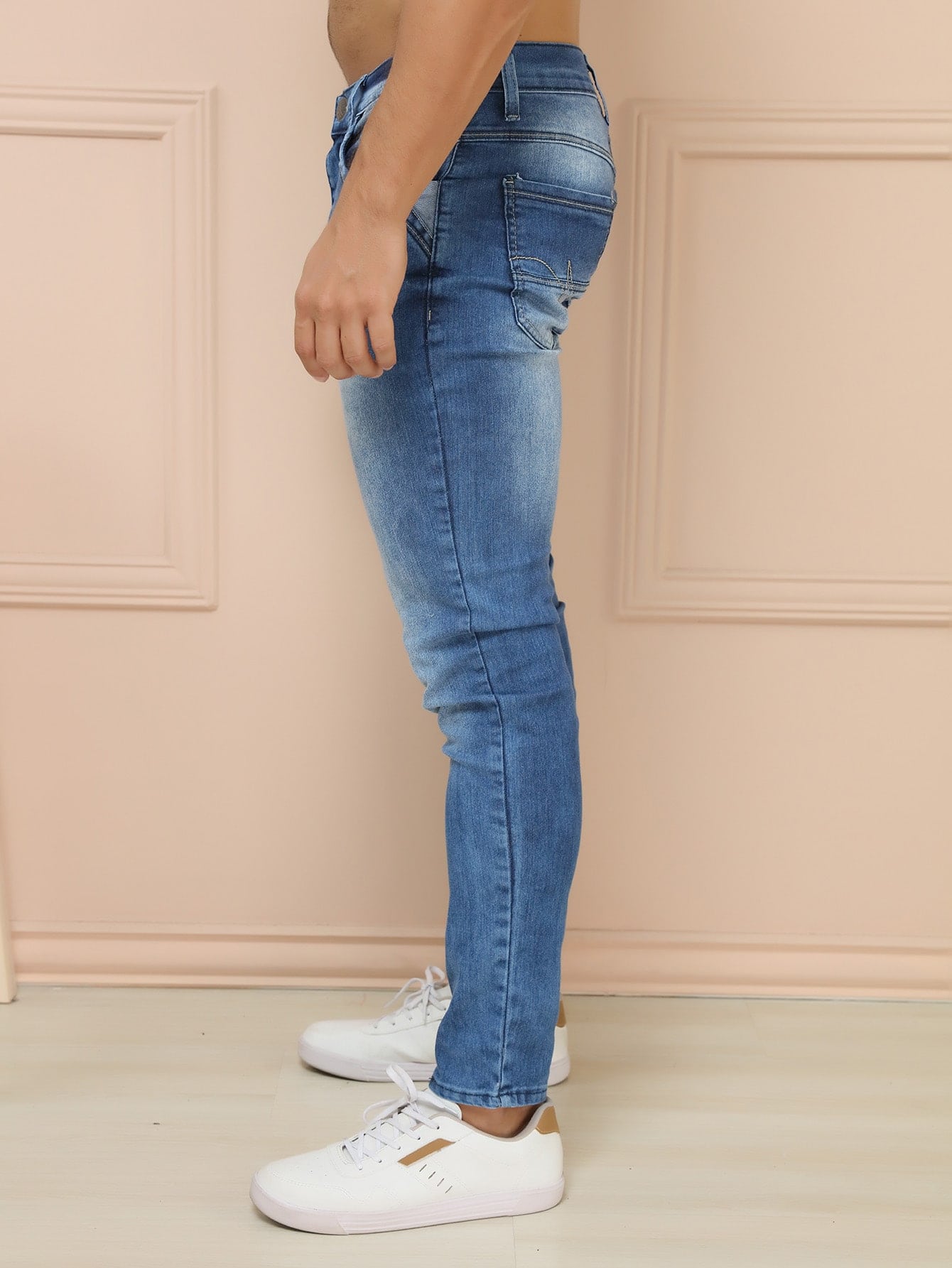 Calça Masculina Jeans Slim Fit Com Lavagem Desgastada E Estilo Calça Masculina Jeans Slim Fit Com Lavagem Desgastada E