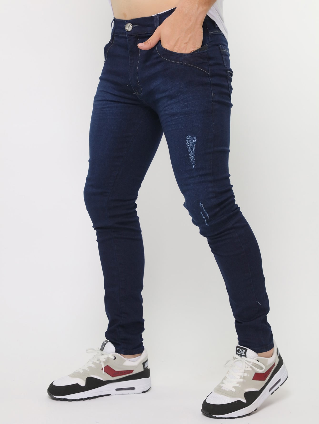 Calça Masculina Jeans Slim Fit Com Lavagem Desgastada E Estilo Calça Masculina Jeans Slim Fit Com Lavagem Desgastada E