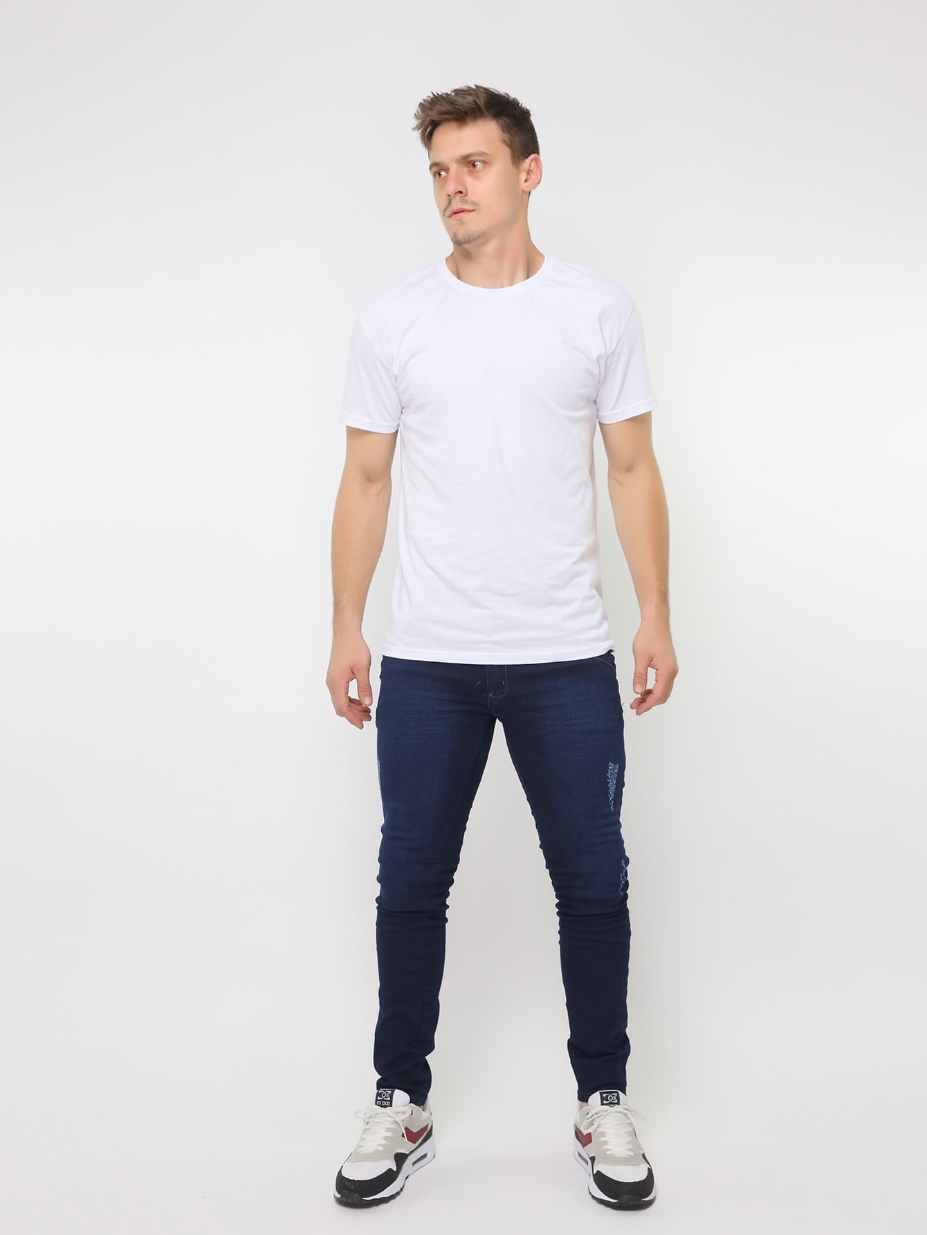 Calça Masculina Jeans Slim Fit Com Lavagem Desgastada E Estilo Calça Masculina Jeans Slim Fit Com Lavagem Desgastada E