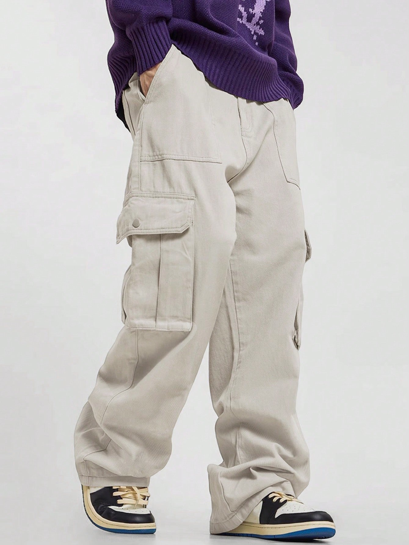 Calça Masculina Cargo Casual Bolsos Sobrepostos E Corte Clássico Damasco / PP Calça Masculina Cargo Casual Bolsos