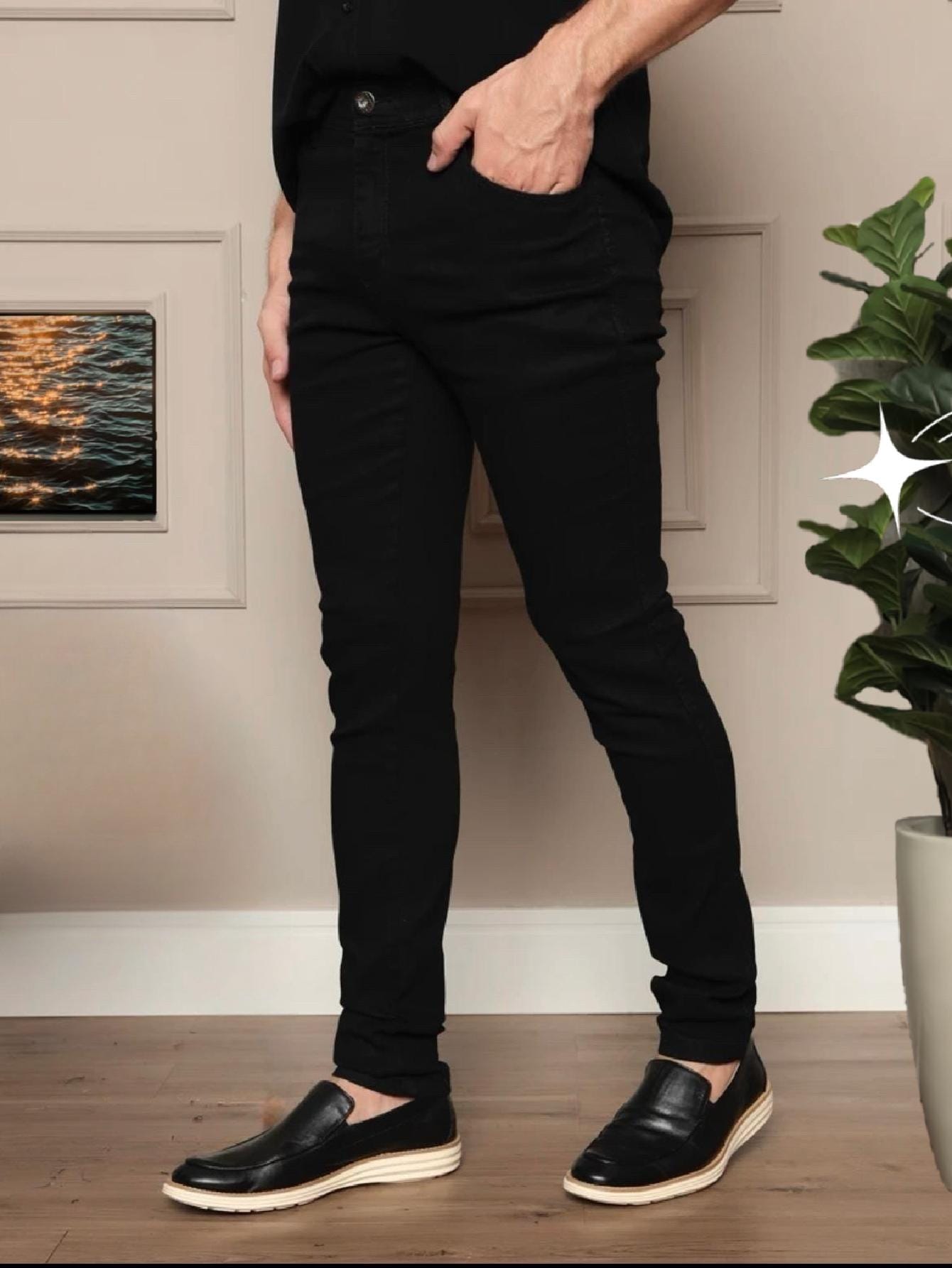 Calça Masculina Jeans Slim Fit Com Design Moderno E Ajuste Perfeito Preto / PP Calça Masculina Jeans Slim Fit Com