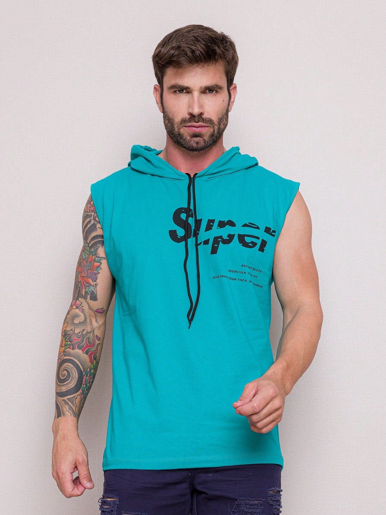 Camiseta Regata Masculina Slim Corte Ajustado Design Moderno Azul Petróleo / PP Camiseta Regata Masculina Slim Corte