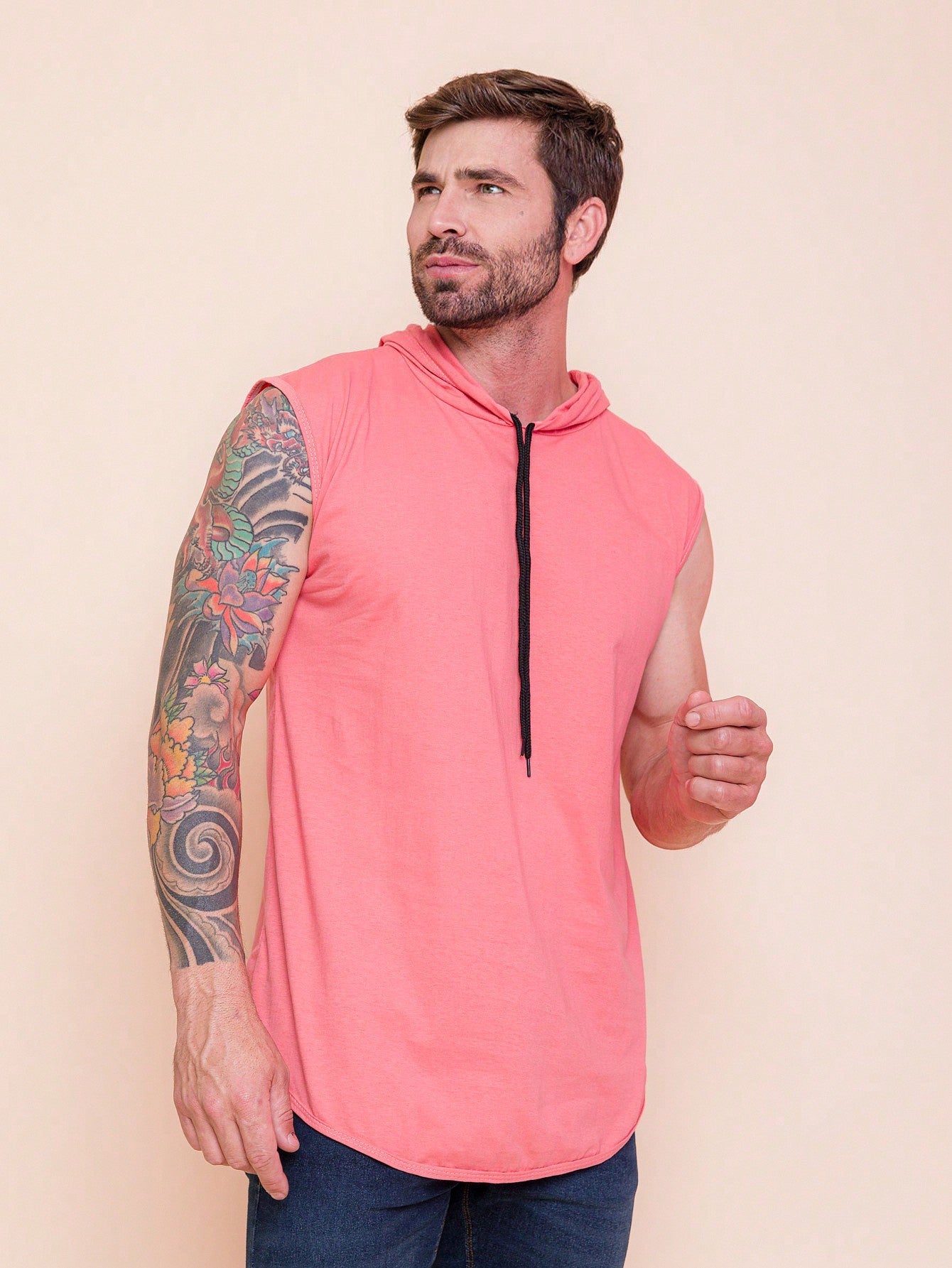 Camiseta Regata Masculina Casual Recorte Estilo Moderno Rosa / PP Camiseta Regata Masculina Casual Recorte Estilo