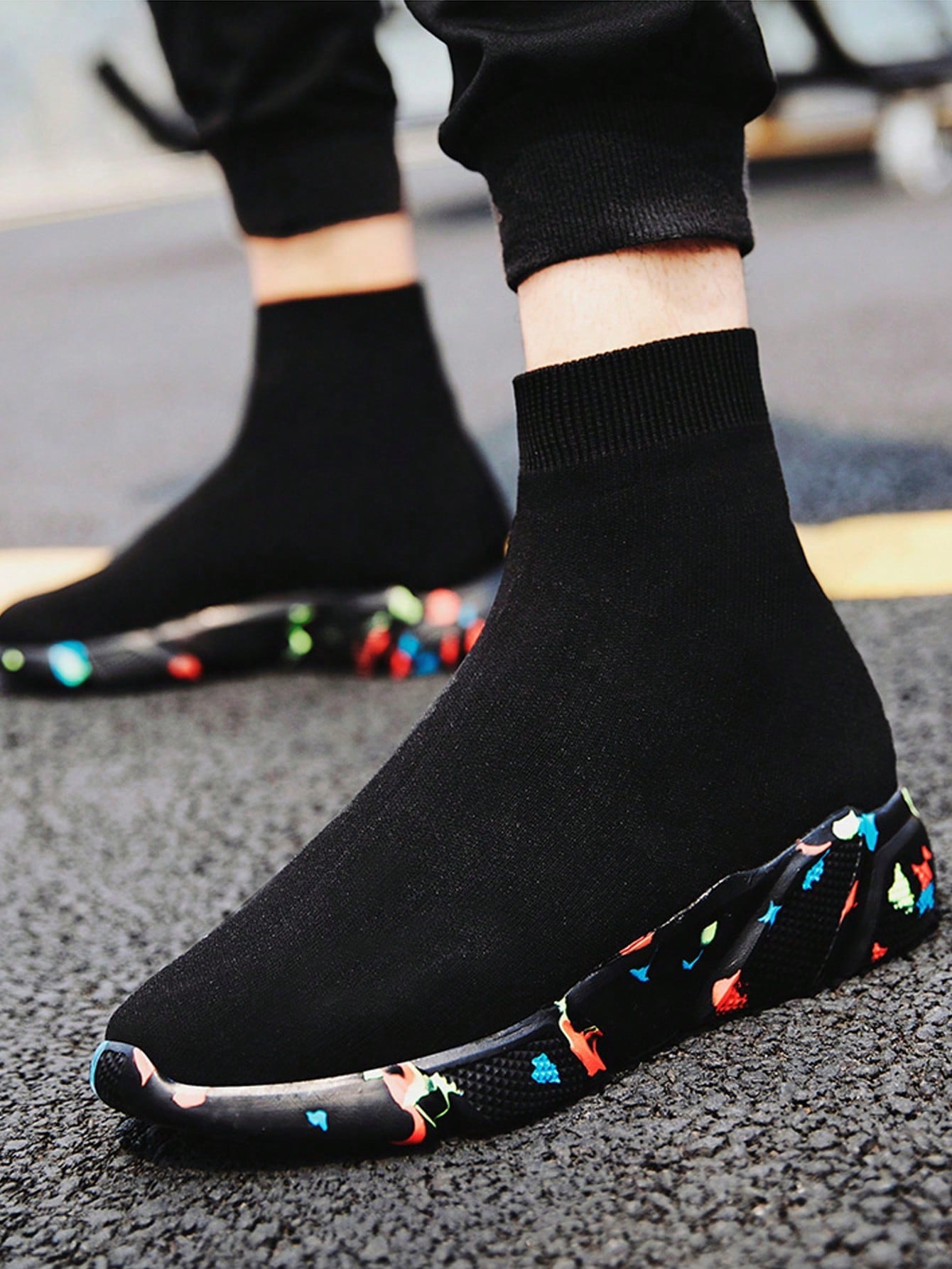 Tênis Masculino Casual Slip Resistant Amortecimento Médio Top Preto / 36 Tênis Masculino Casual Slip Resistant