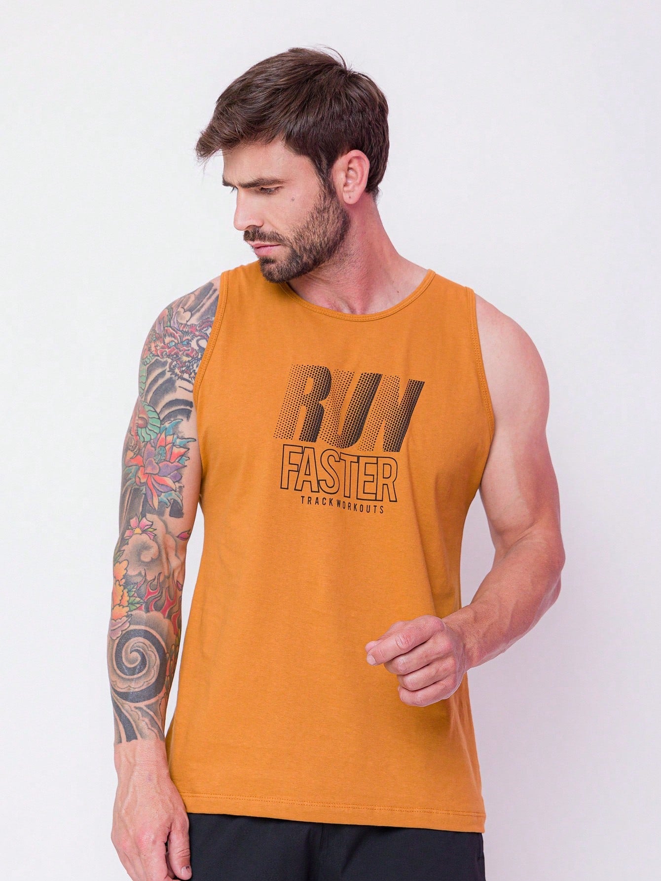 Camiseta Regata Masculina Casual Tecido Leve Caimento Perfeito Amarelo Queimado / PP Camiseta Regata Masculina Casual