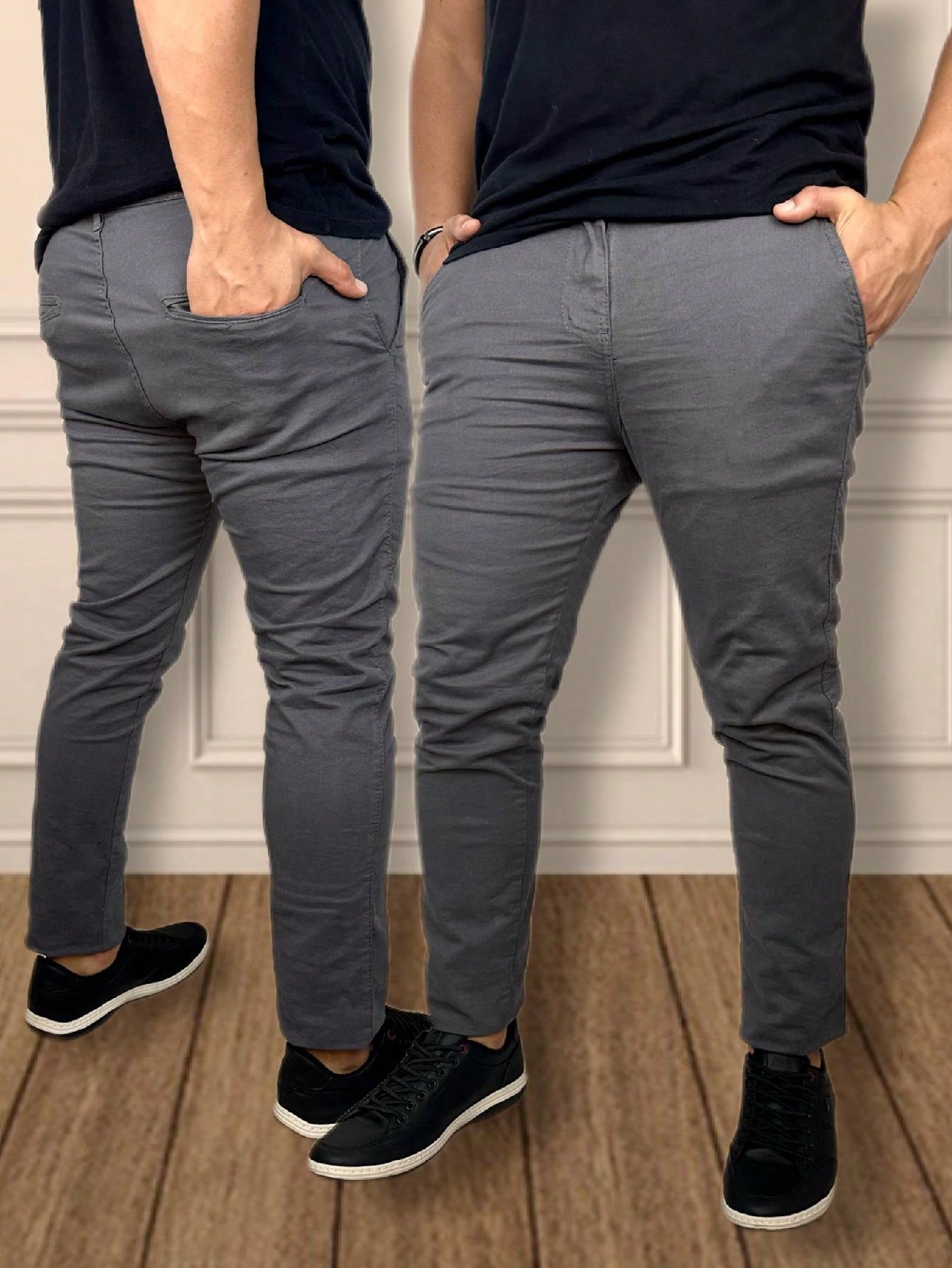 Calça Masculina Jeans Slim Fit Costura Contrastante E Lavagem Moderna Chumbo / PP Calça Masculina Jeans Slim Fit