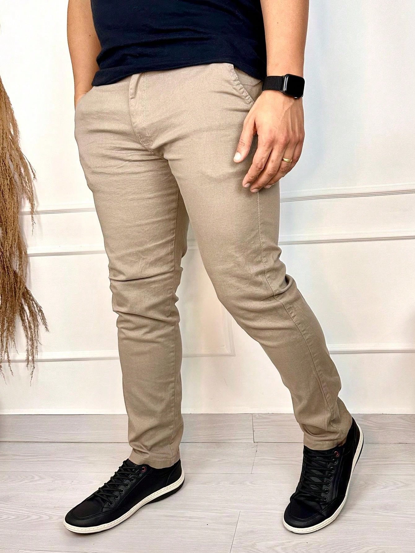 Calça Masculina Jeans Slim Fit Costura Contrastante E Lavagem Moderna Calça Masculina Jeans Slim Fit Costura