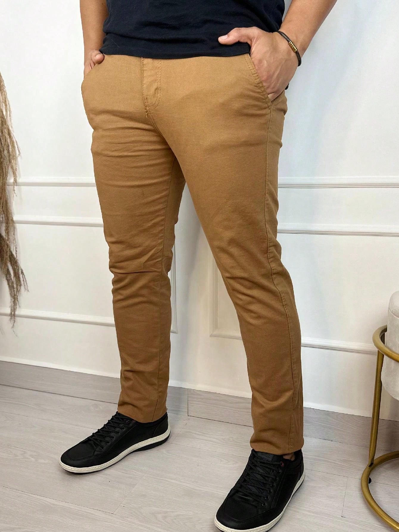 Calça Masculina Jeans Slim Fit Costura Contrastante E Lavagem Moderna Calça Masculina Jeans Slim Fit Costura