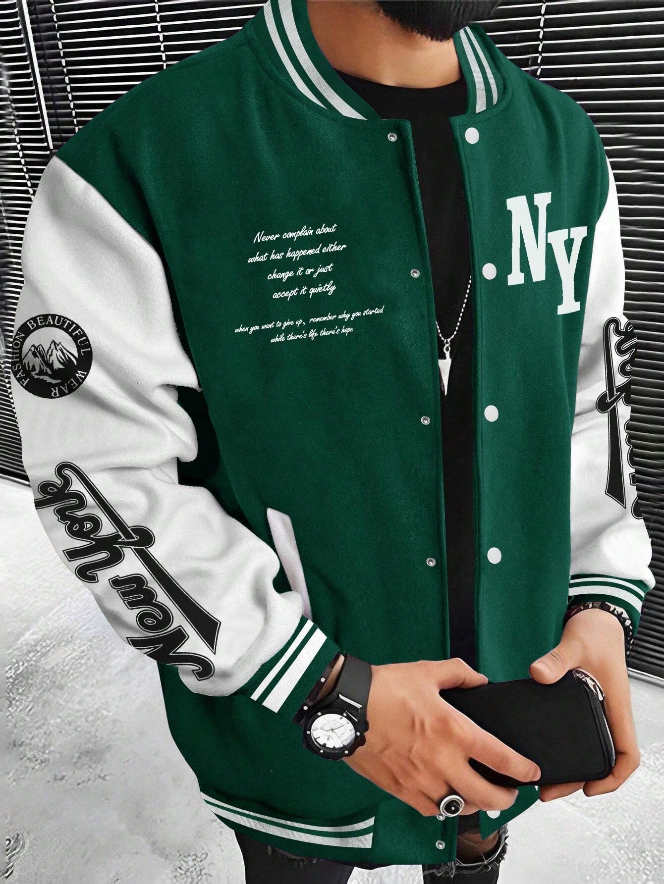 Moletom Masculino Estilo College Com Estampa Frontal E Punhos Verde / PP Moletom Masculino Estilo College Com Estampa