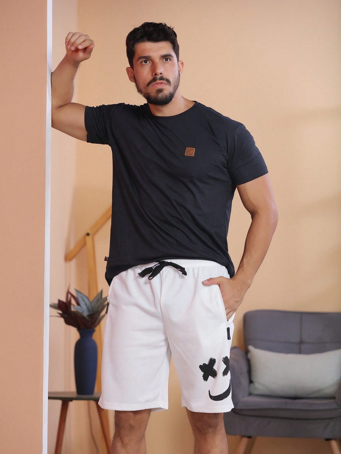 Shorts Masculino Moletom Estampa Divertida E Zíperes Funcionais Shorts Masculino Moletom Estampa Divertida E Zíperes