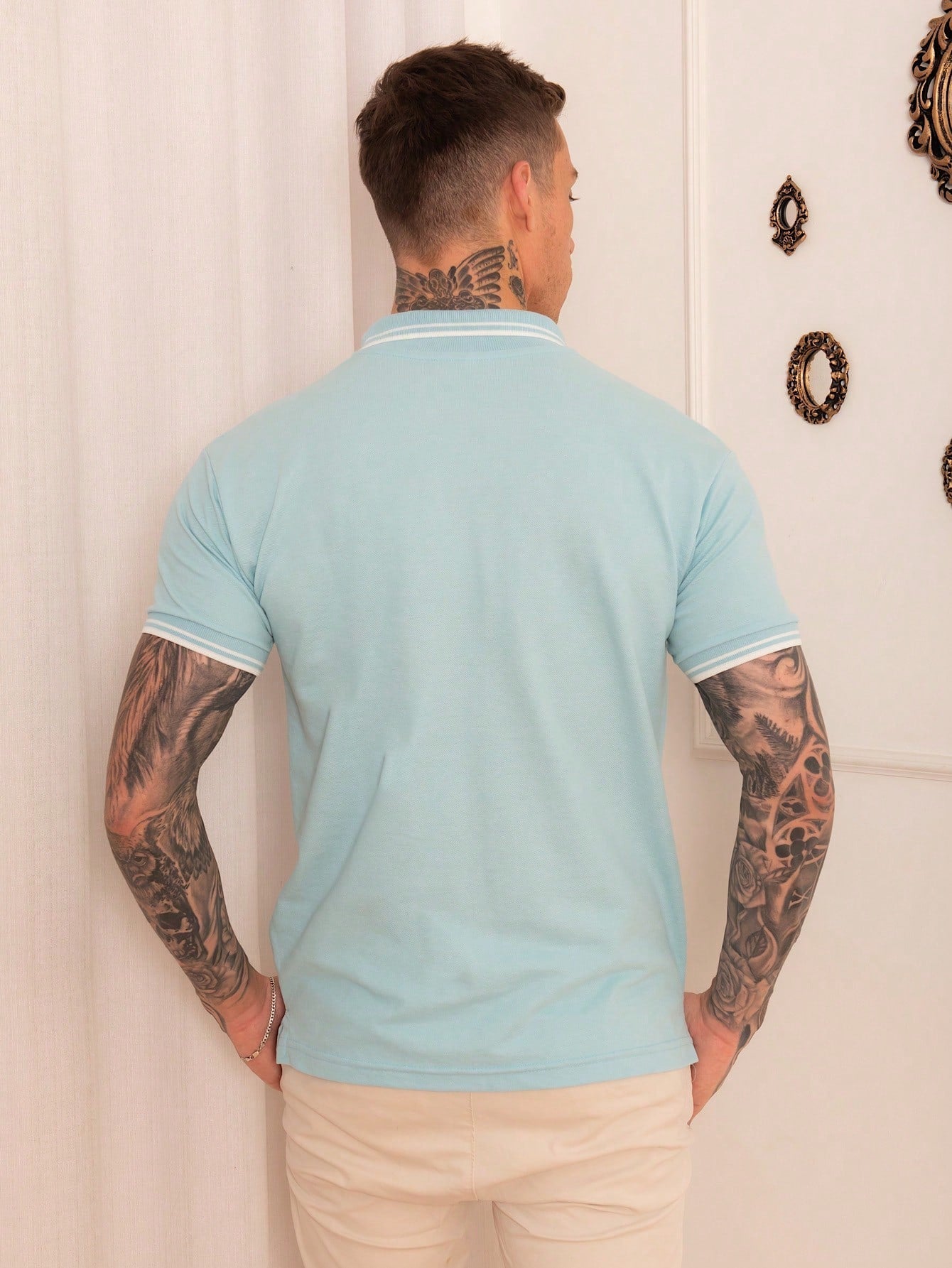 Camisa Polo Masculina Casual Estampa De Listras Gola Tradicional Camisa Polo Masculina Casual Estampa De Listras Gola