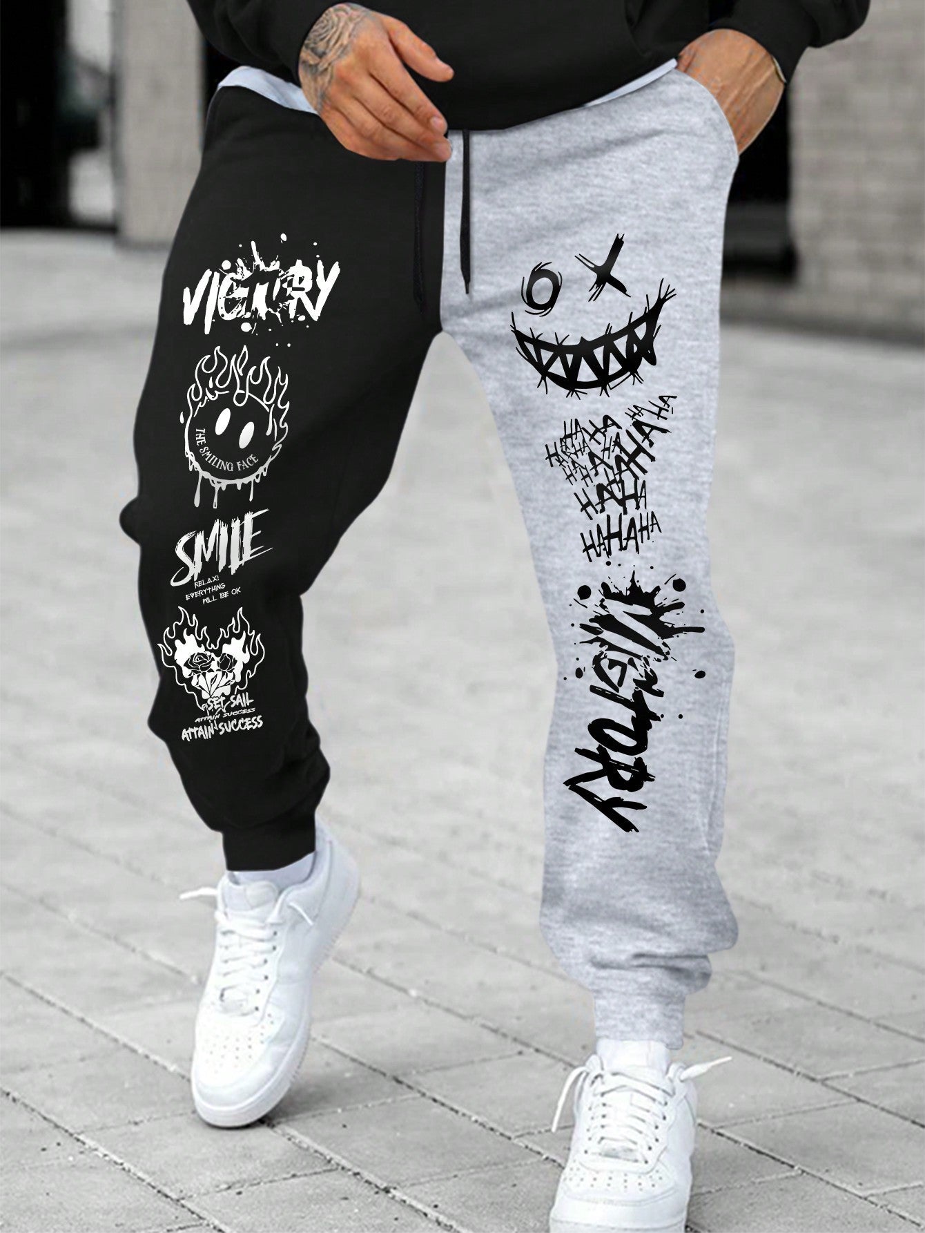 Calça Masculina Jogger Com Estampas Grafitadas Urbanas Cinza / PP Calça Masculina Jogger Com Estampas Grafitadas Urbanas