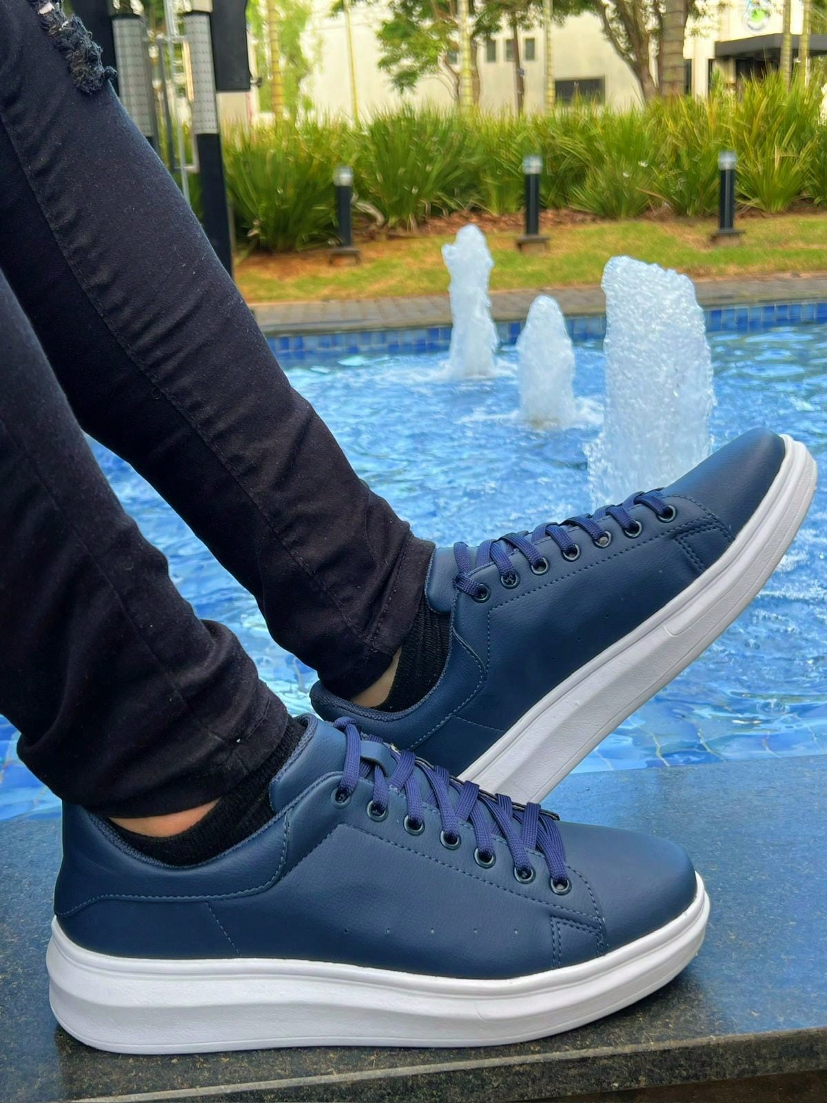 Sapato Masculino Social Cadarço Derby Solado Antiderrapante Azul Royal / 36 Sapato Masculino Social Cadarço Derby