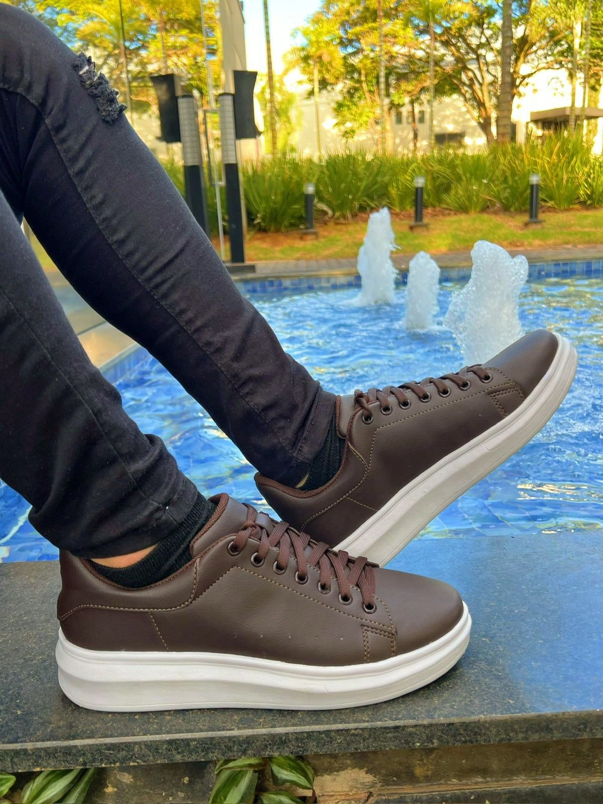 Sapato Masculino Social Cadarço Derby Solado Antiderrapante Marrom / 36 Sapato Masculino Social Cadarço Derby Solado