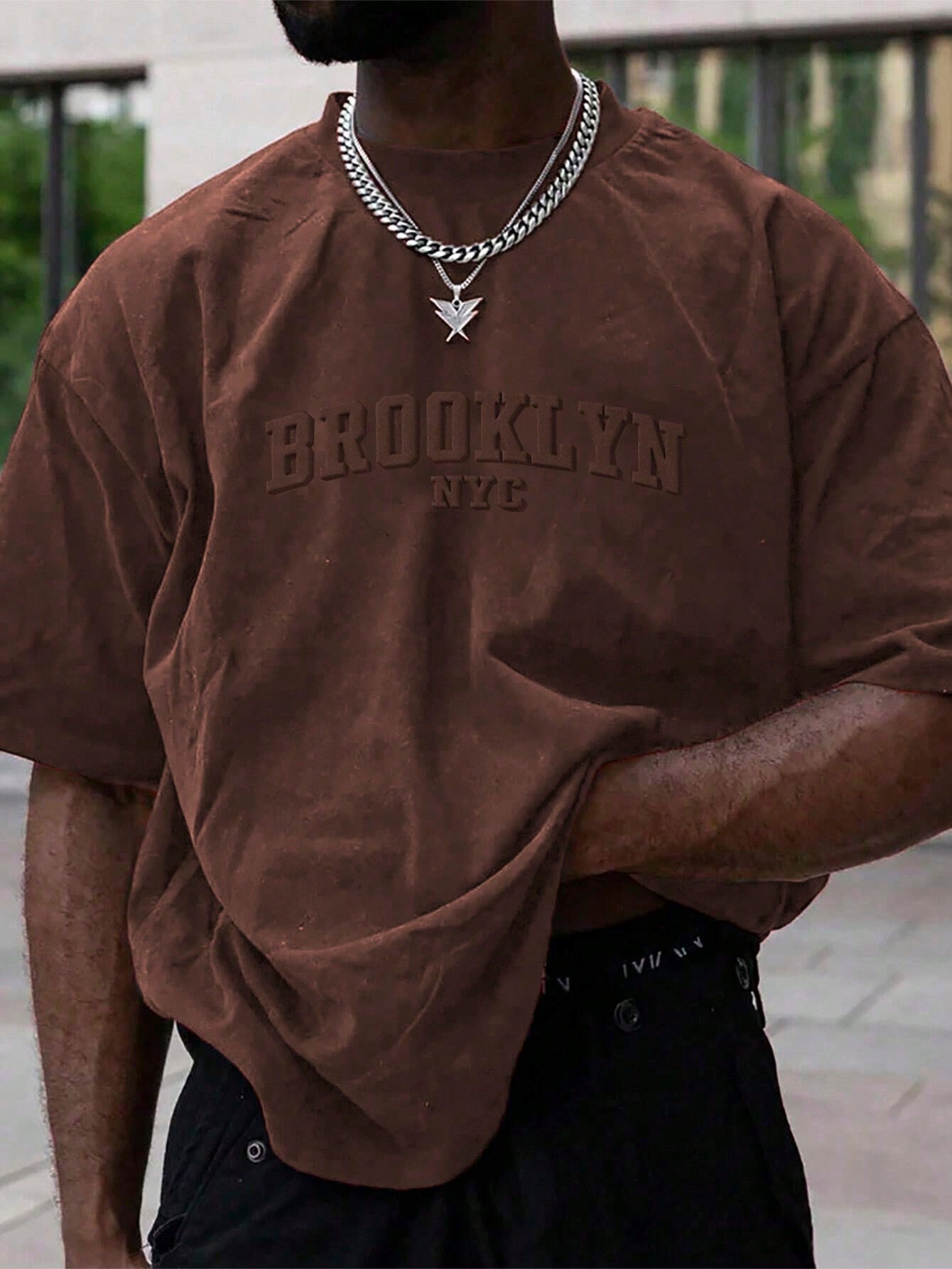 Camisa Masculina Oversized Estampa Brooklyn Nyc Café / PP Camisa Masculina Oversized Estampa Brooklyn Nyc