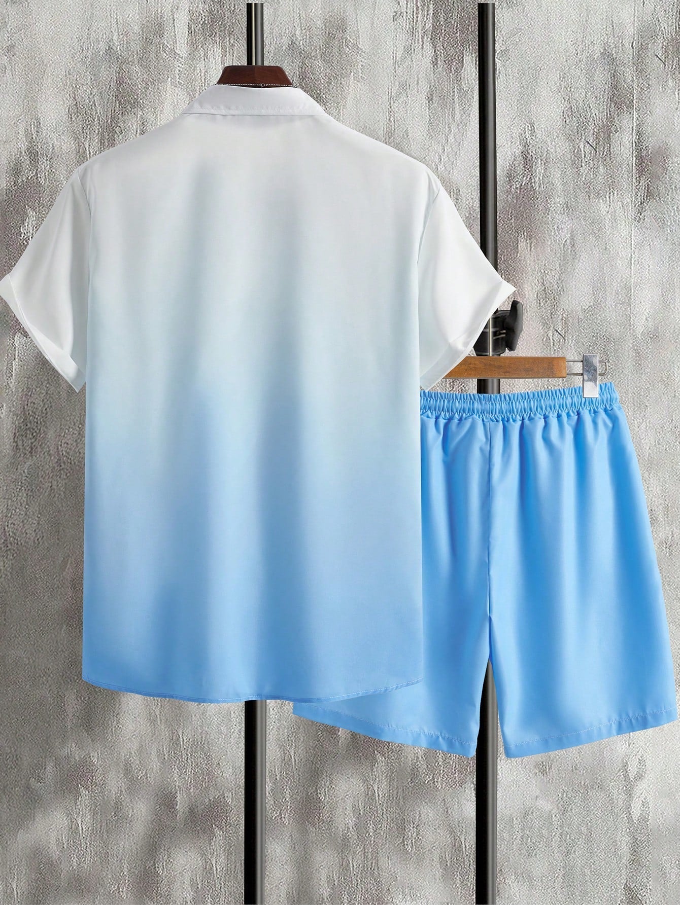 Conjunto Masculino Camisa Manga Curta Estampa Ombre E Shorts Casuais Conjunto Masculino Camisa Manga Curta Estampa