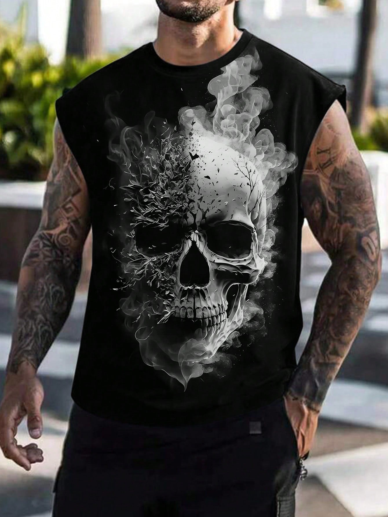 Camiseta Regata Masculina Estampa De Caveira Design Moderno Preto / PP Camiseta Regata Masculina Estampa De Caveira