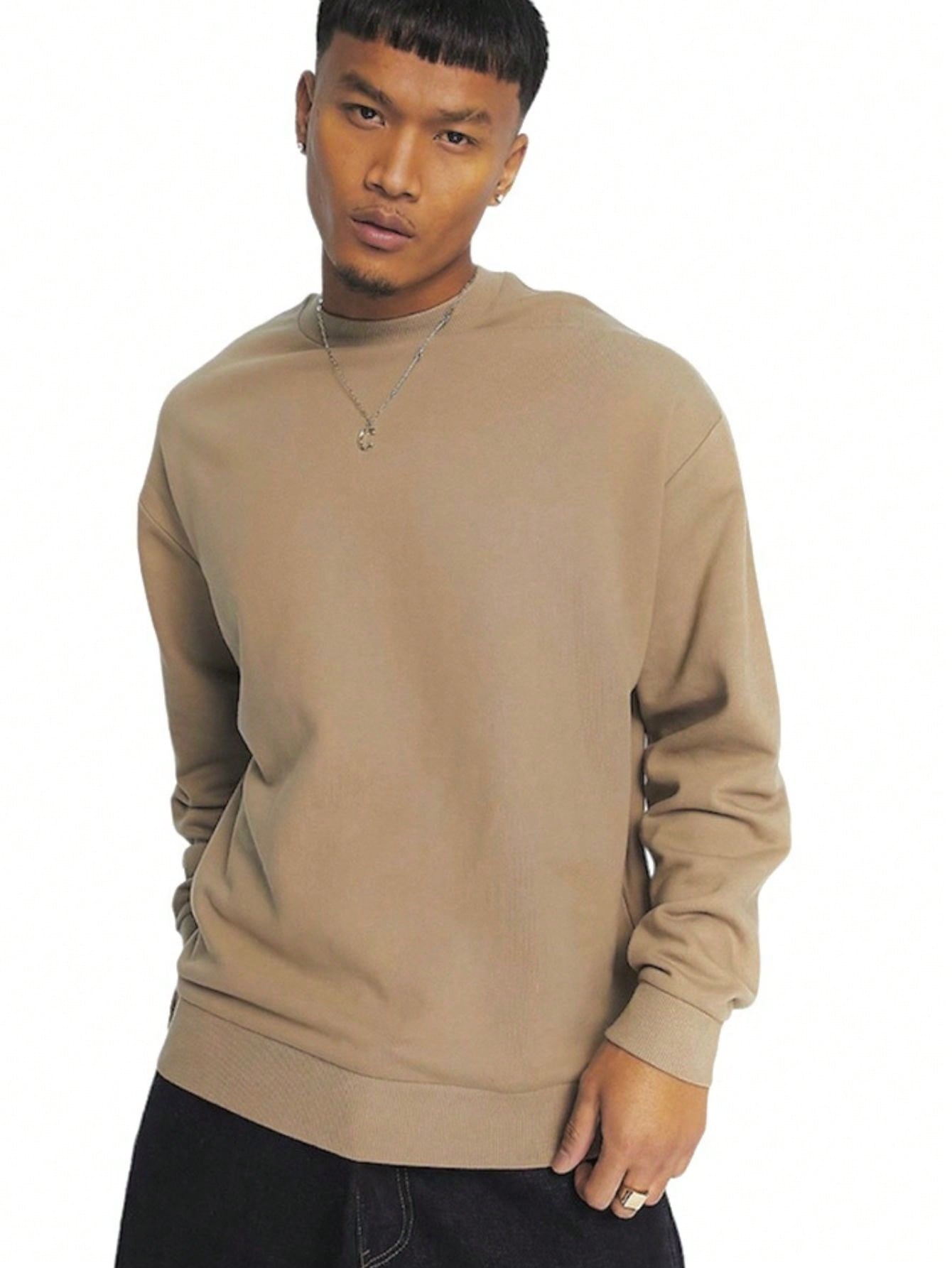 Moletom Masculino Básico Casual Gola Redonda Caimento Solto Caramelo / PP Moletom Masculino Básico Casual Gola Redonda