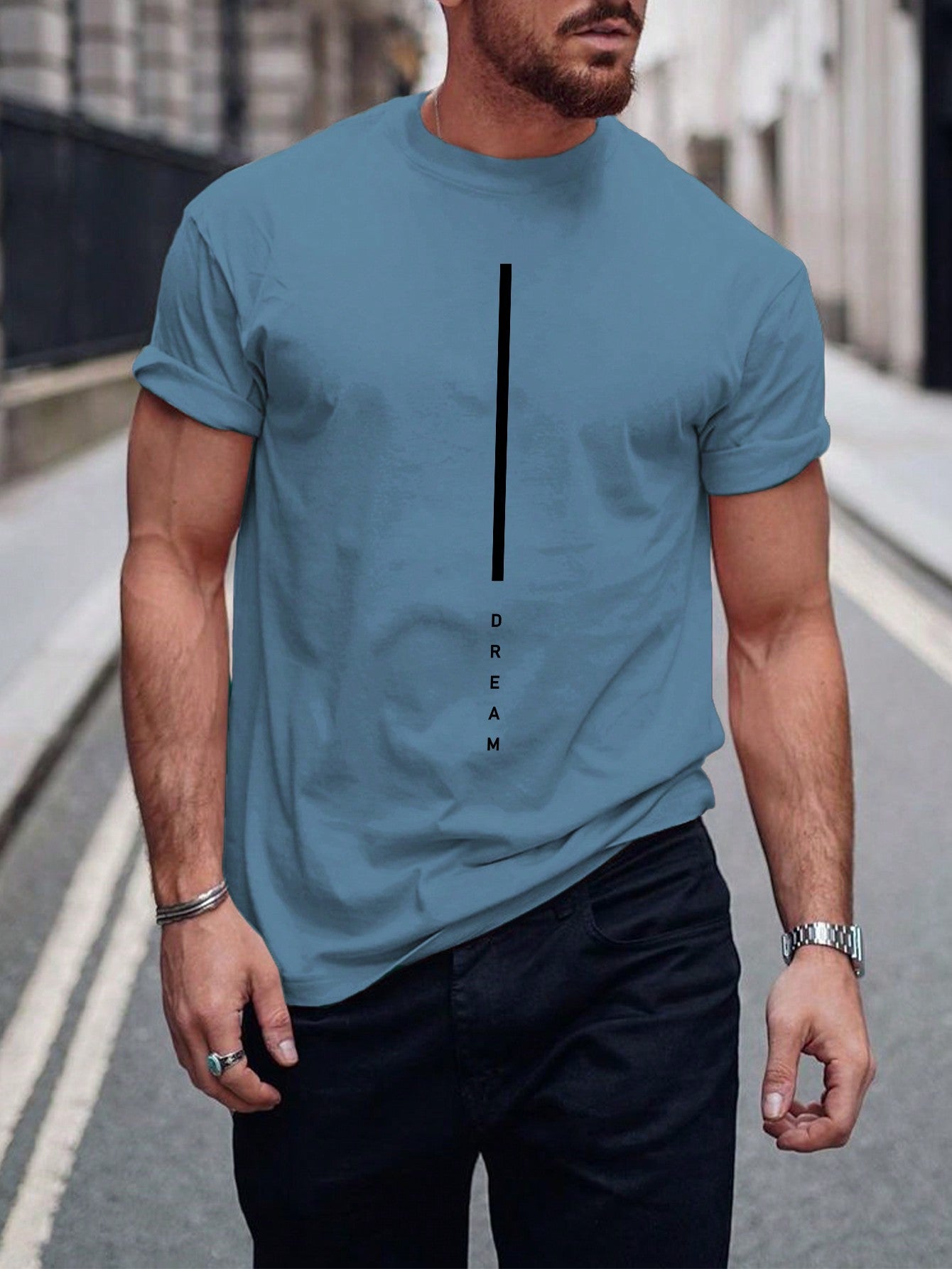 Camisa Masculina Slim Estampa Minimalista Vertical Azul / PP Camisa Masculina Slim Estampa Minimalista Vertical