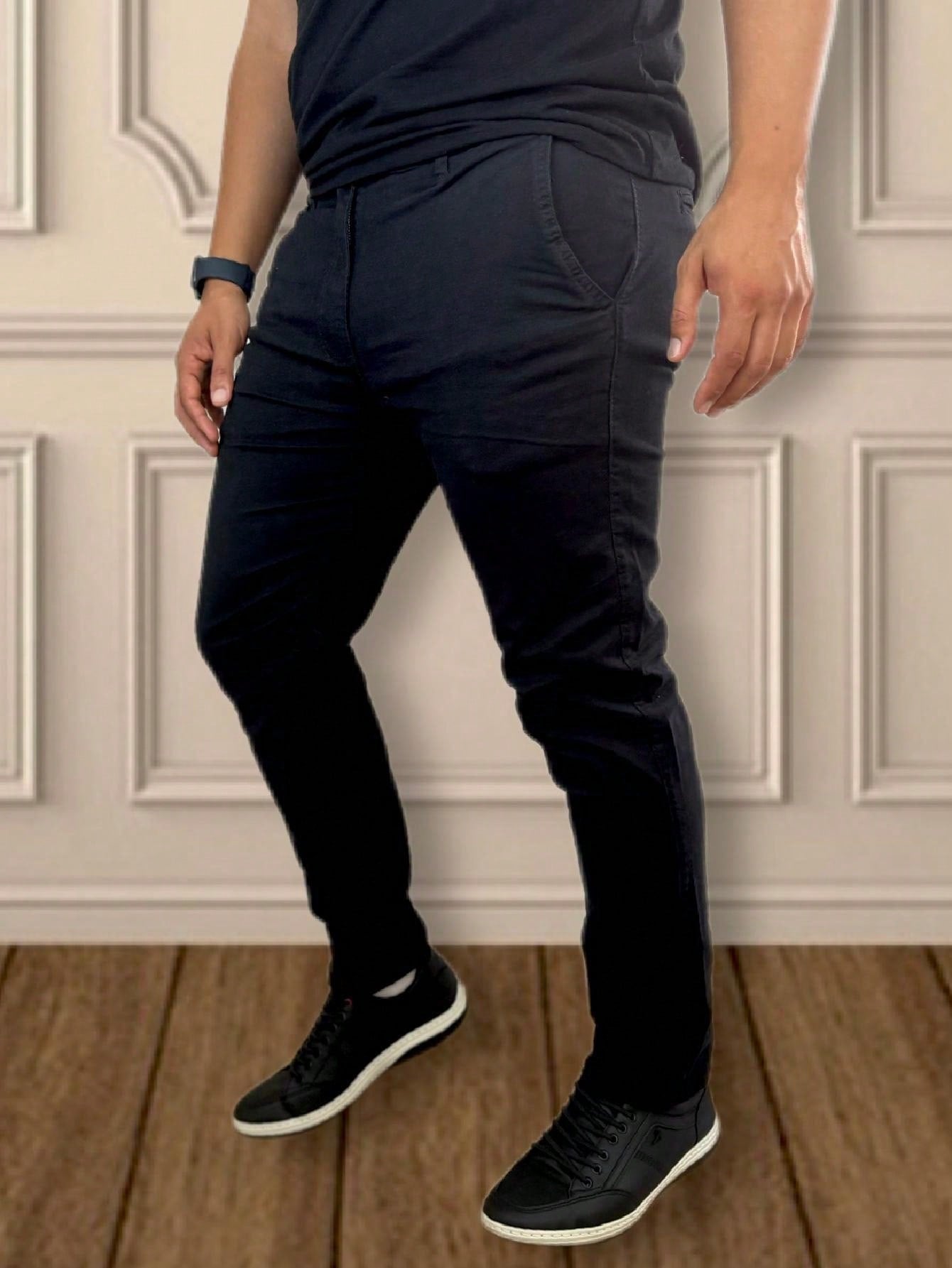 Calça Masculina Jeans Slim Fit Costura Contrastante E Lavagem Moderna Calça Masculina Jeans Slim Fit Costura