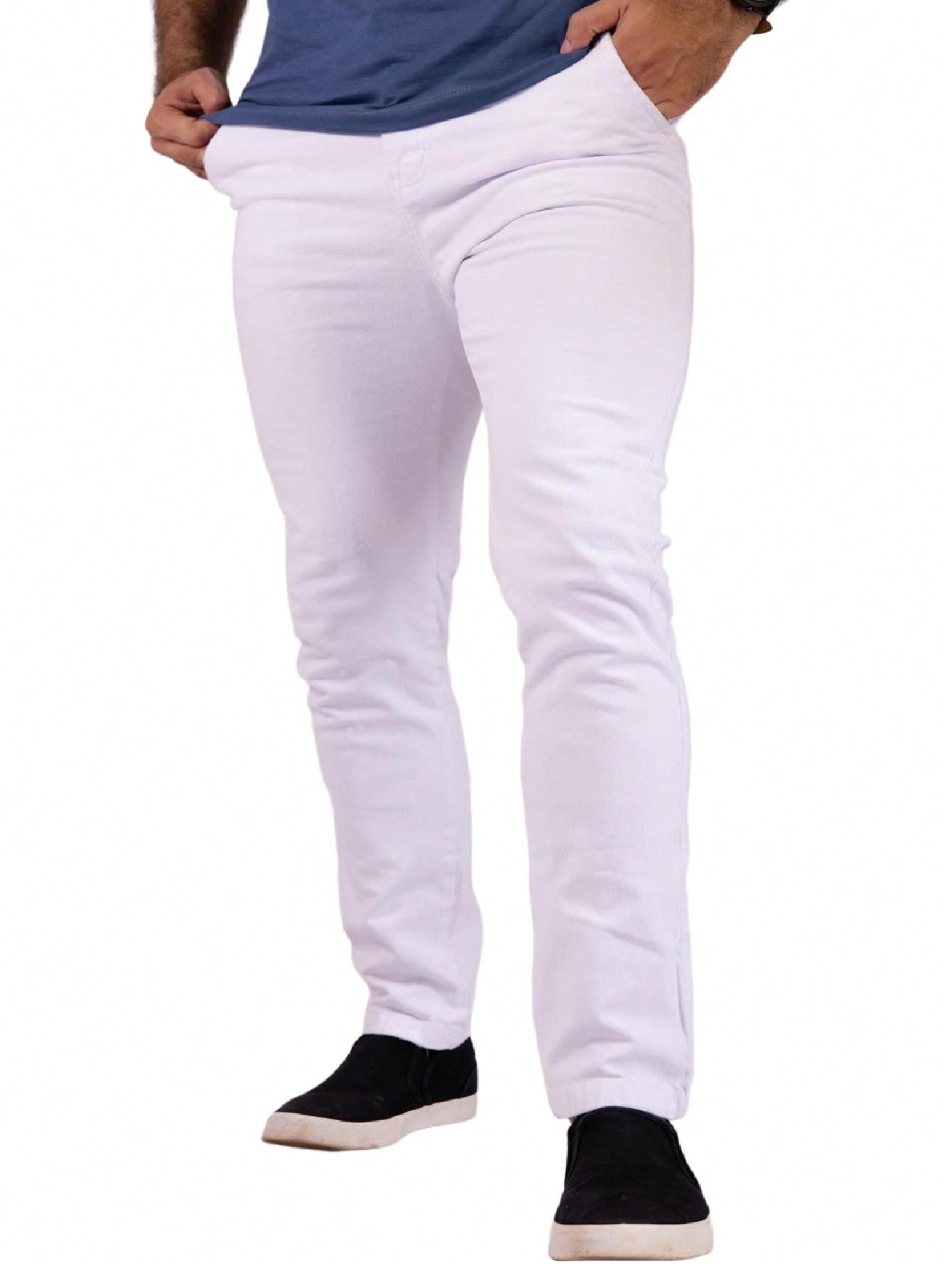 Calça Masculina Jeans Slim Fit Costura Contrastante E Lavagem Atual Branco / PP Calça Masculina Jeans Slim Fit Costura