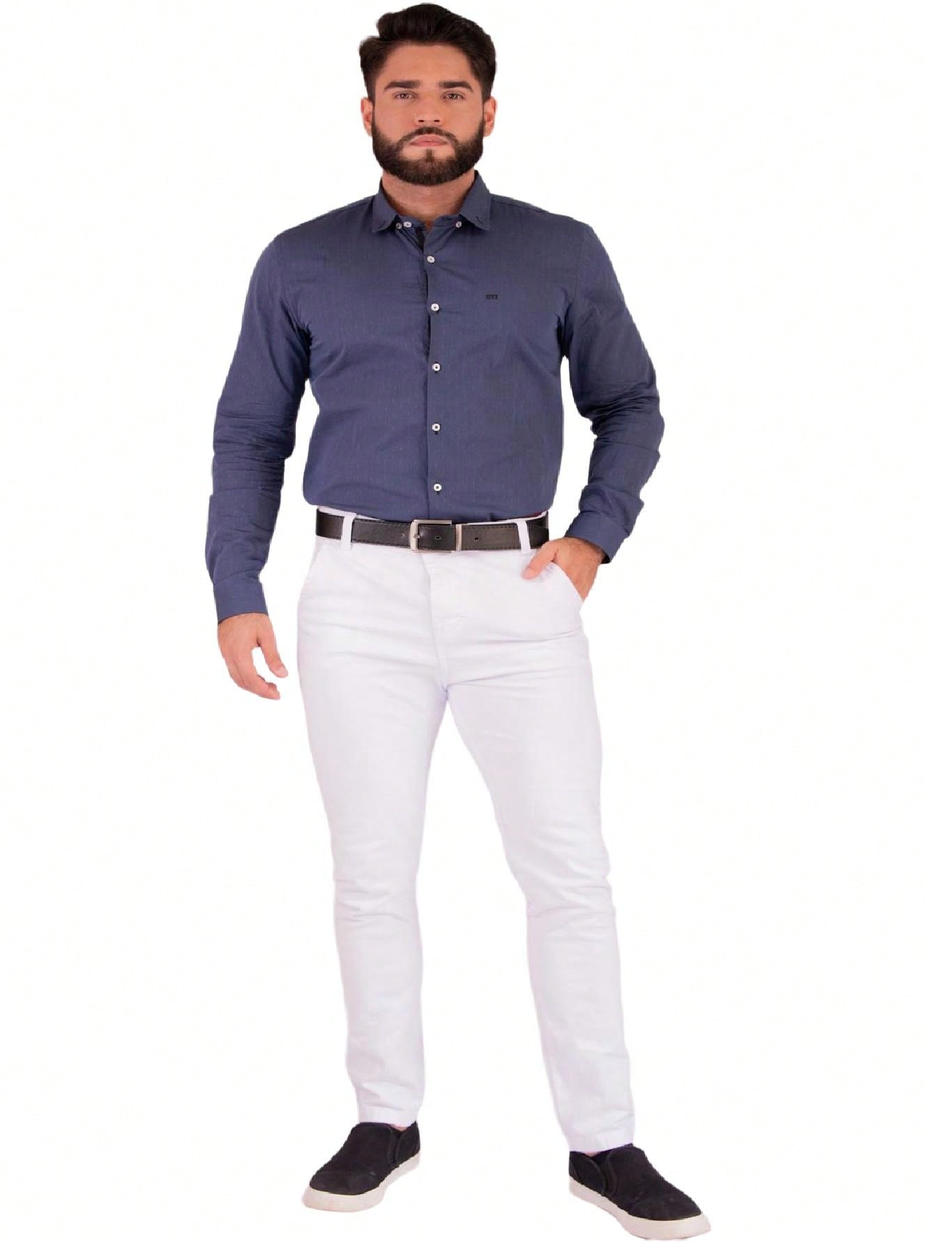 Calça Masculina Jeans Slim Fit Costura Contrastante E Lavagem Atual Calça Masculina Jeans Slim Fit Costura Contrastante