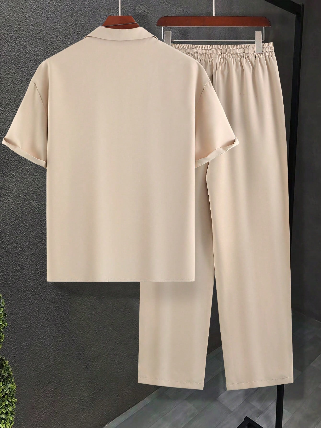 Conjunto Masculino Camisa Gola Dobrada E Calça Casual Solta Conjunto Masculino Camisa Gola Dobrada E Calça Casual Solta