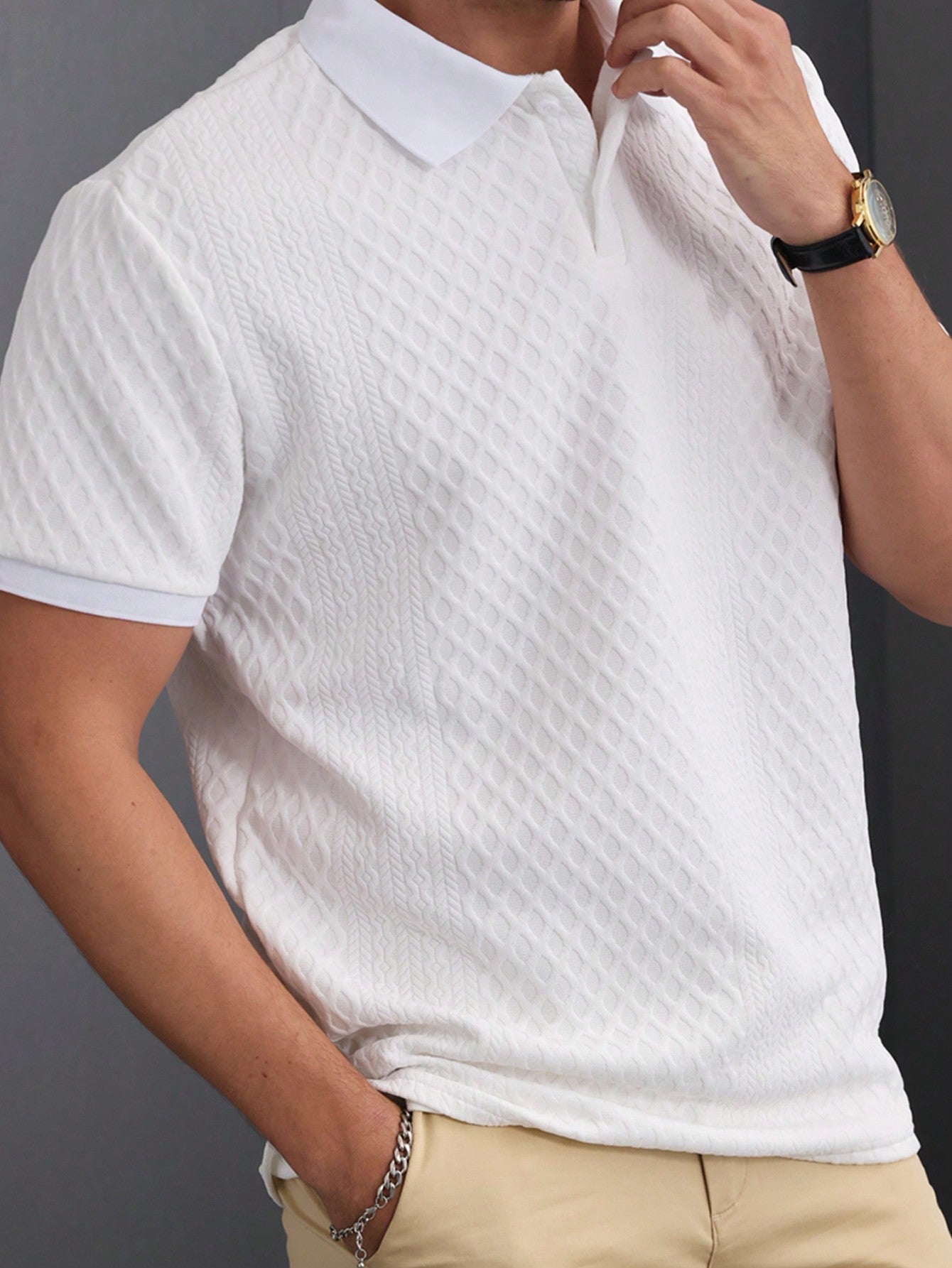 Camisa Polo Masculina Estilo Tricot Acabamento Refinado Branco / PP Camisa Polo Masculina Estilo Tricot Acabamento
