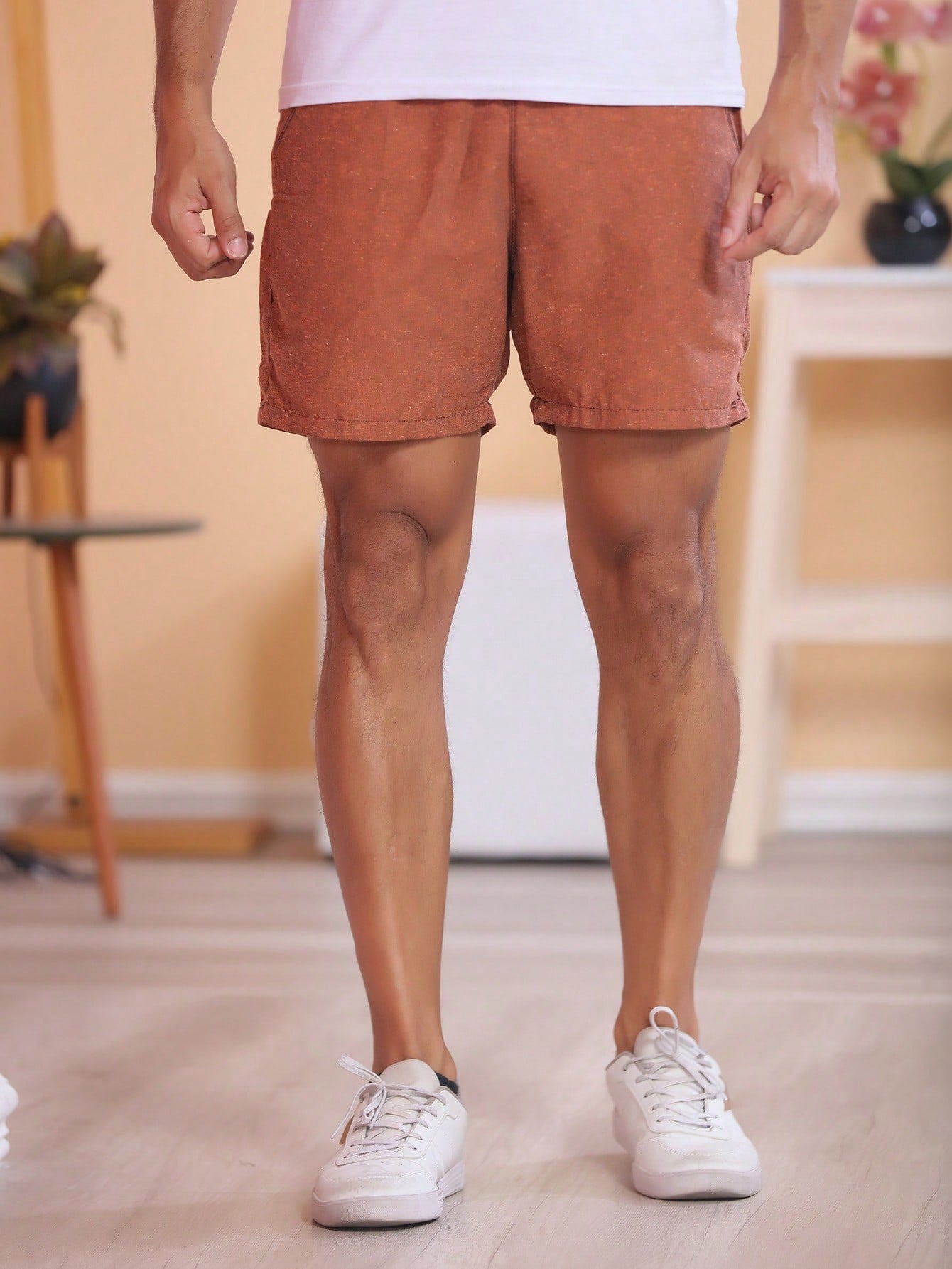 Shorts Masculino Casual Com Cós Elástico E Cordão Ajustável Shorts Masculino Casual Com Cós Elástico E Cordão Ajustável