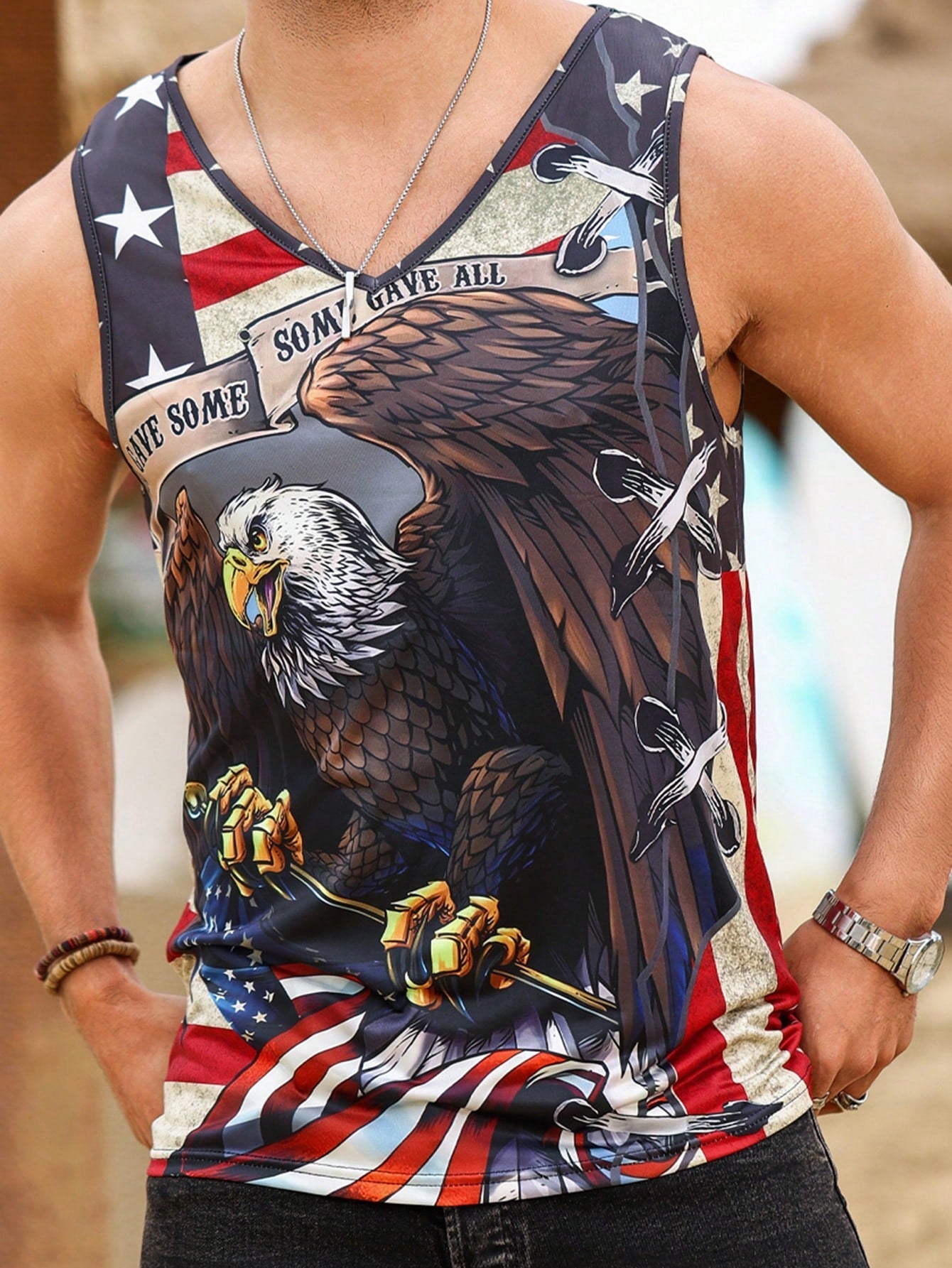 Camiseta Regata Masculina Casual Estampa De Águia Gola V Camiseta Regata Masculina Casual Estampa De Águia Gola V