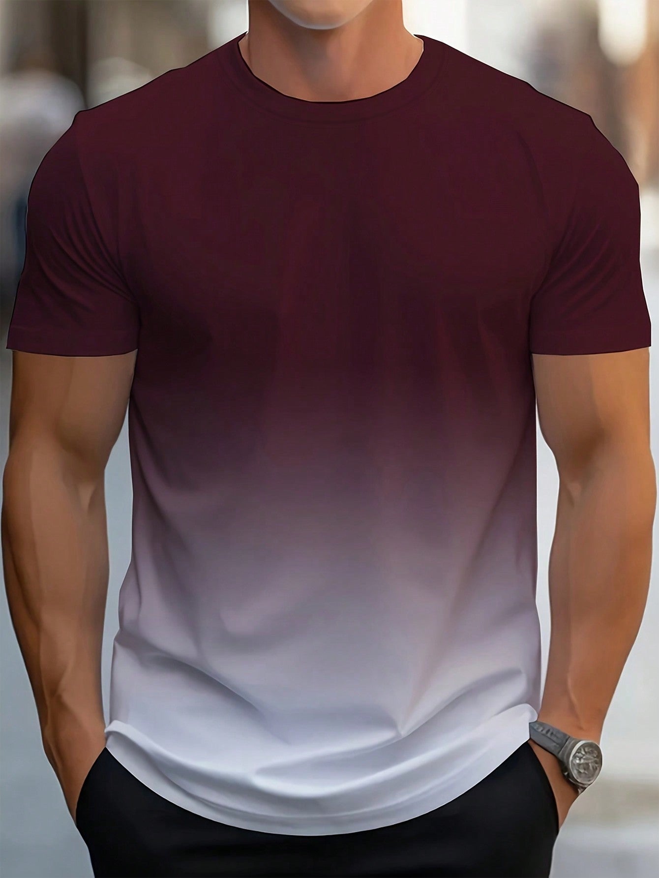 Camisa Masculina Slim Efeito Degradê Moderno Vinho / PP Camisa Masculina Slim Efeito Degradê Moderno