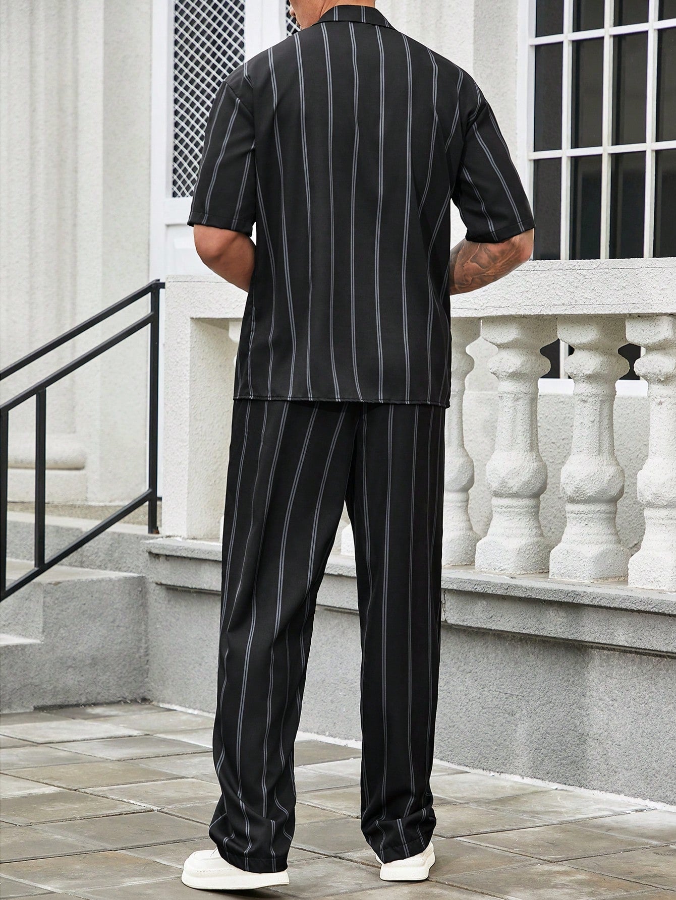 Conjunto Masculino Camisa Listrada E Calça Reta Estilo Verão Conjunto Masculino Camisa Listrada E Calça Reta Estilo