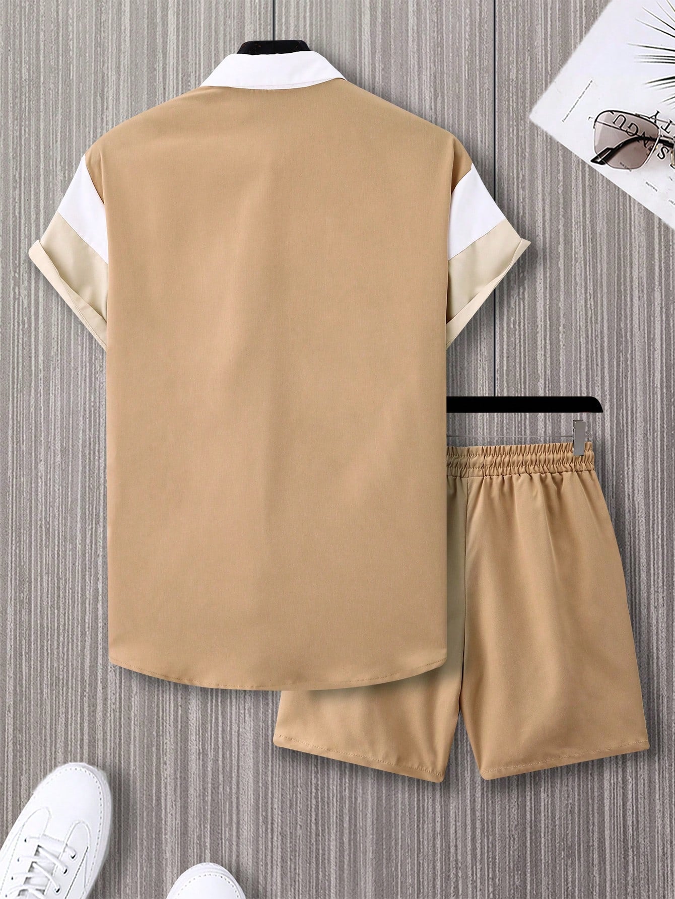 Conjunto Masculino Camisa Solta Estilo Color Block E Bermuda Casual Conjunto Masculino Camisa Solta Estilo Color Block