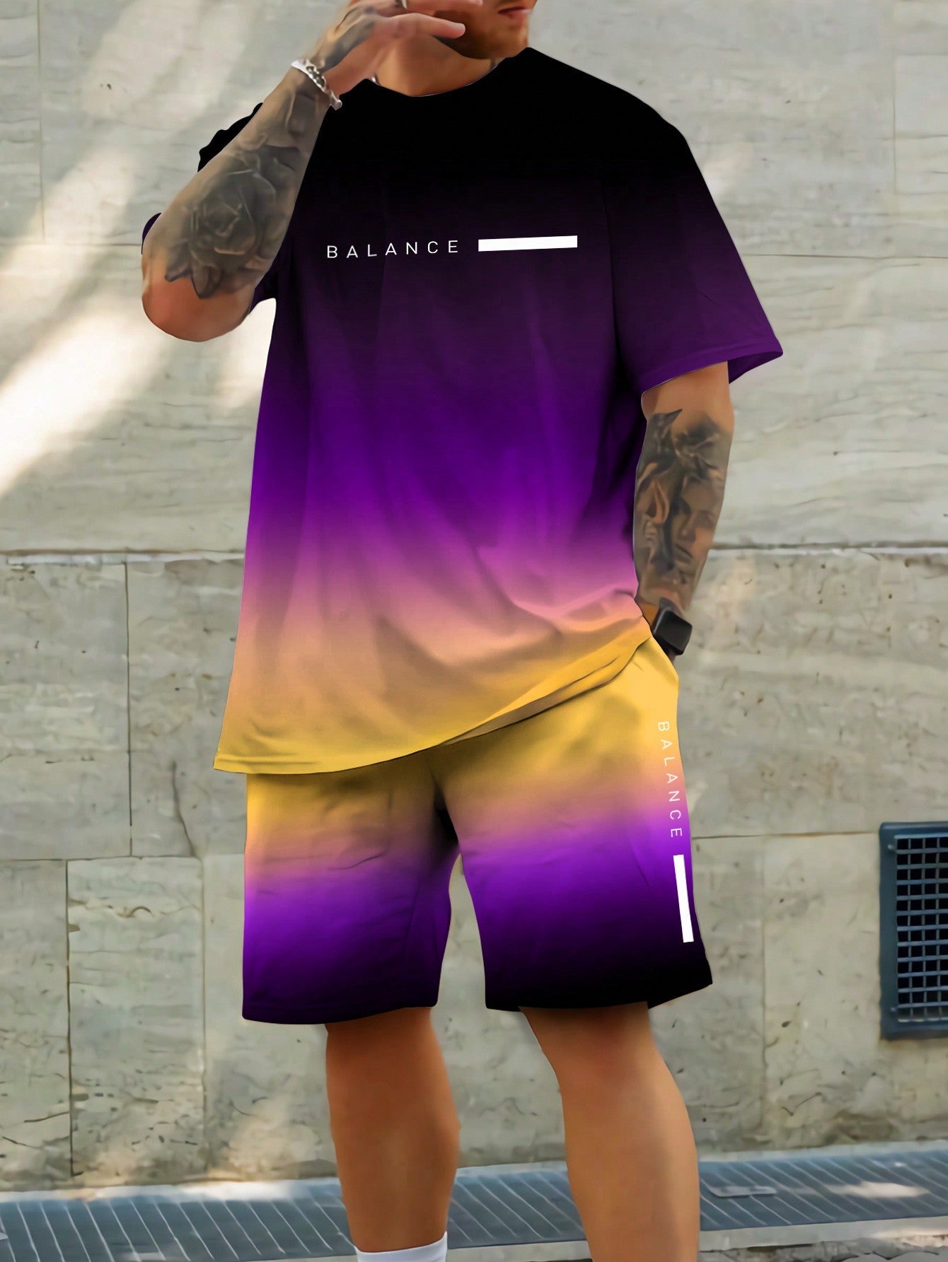 Conjunto Masculino Camiseta Estampada Com Lettering E Shorts Casual Roxo / PP Conjunto Masculino Camiseta Estampada Com