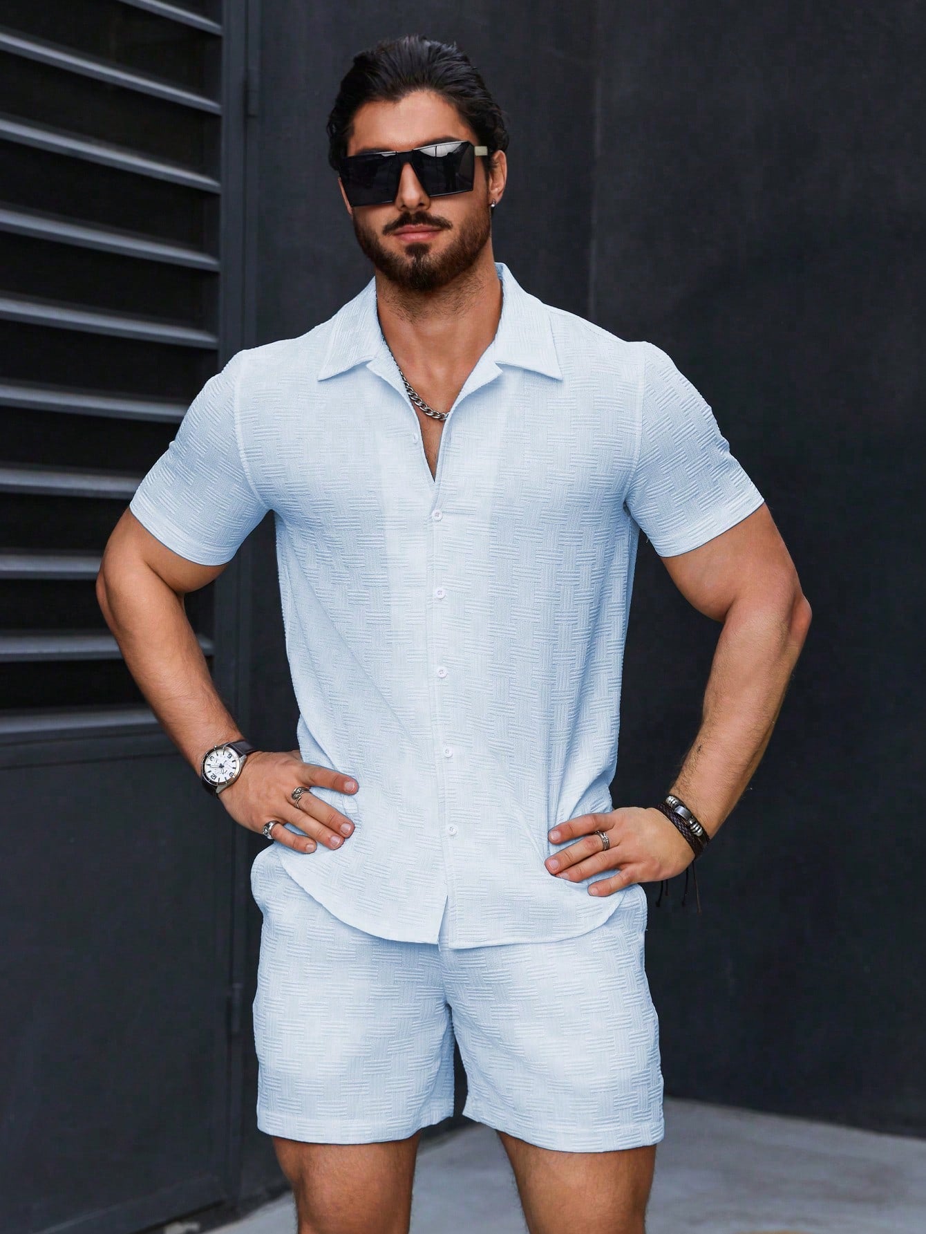 Conjunto Masculino Camisa Manga Curta E Shorts Estilo Casual Conjunto Masculino Camisa Manga Curta E Shorts Estilo