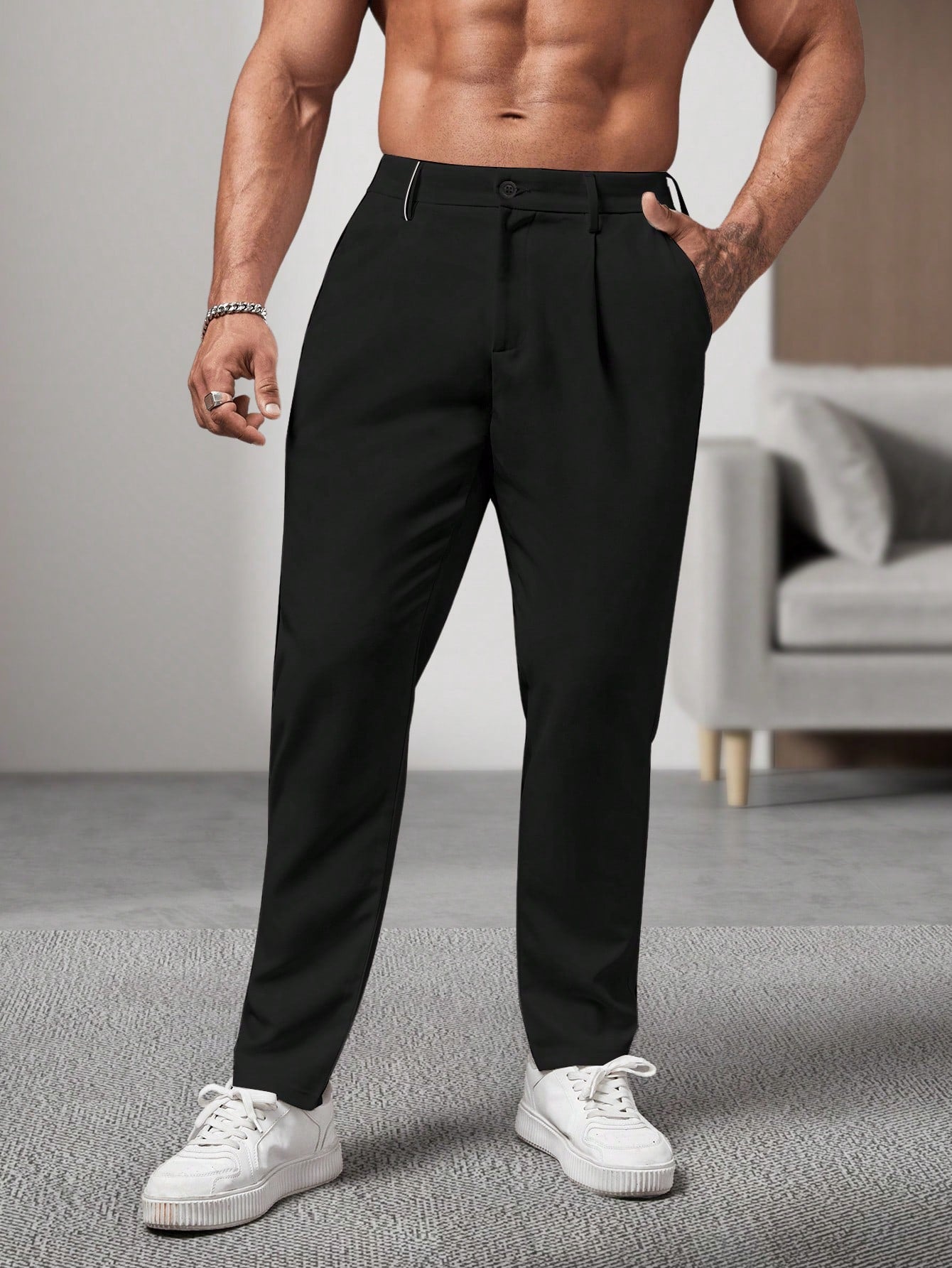 Calça Masculina Social Slim Fit Com Cintura Tradicional Calça Masculina Social Slim Fit Com Cintura Tradicional