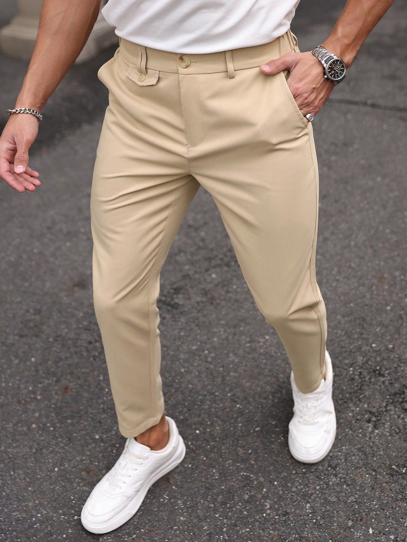 Calça Masculina Social Slim Fit Com Corte Moderno E Bolsos Damasco / PP Calça Masculina Social Slim Fit Com Corte