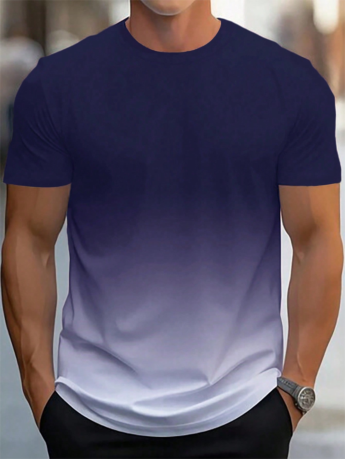 Camisa Masculina Slim Efeito Degradê Moderno Azul Marinho / PP Camisa Masculina Slim Efeito Degradê Moderno