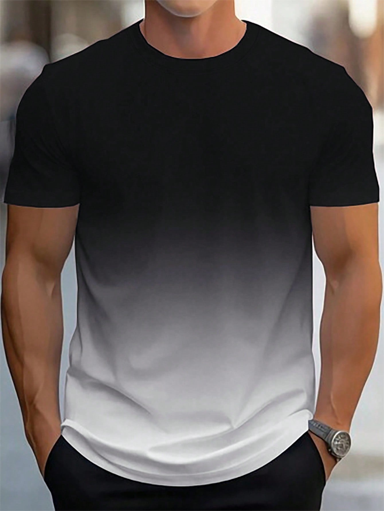 Camisa Masculina Slim Efeito Degradê Moderno Branco / PP Camisa Masculina Slim Efeito Degradê Moderno