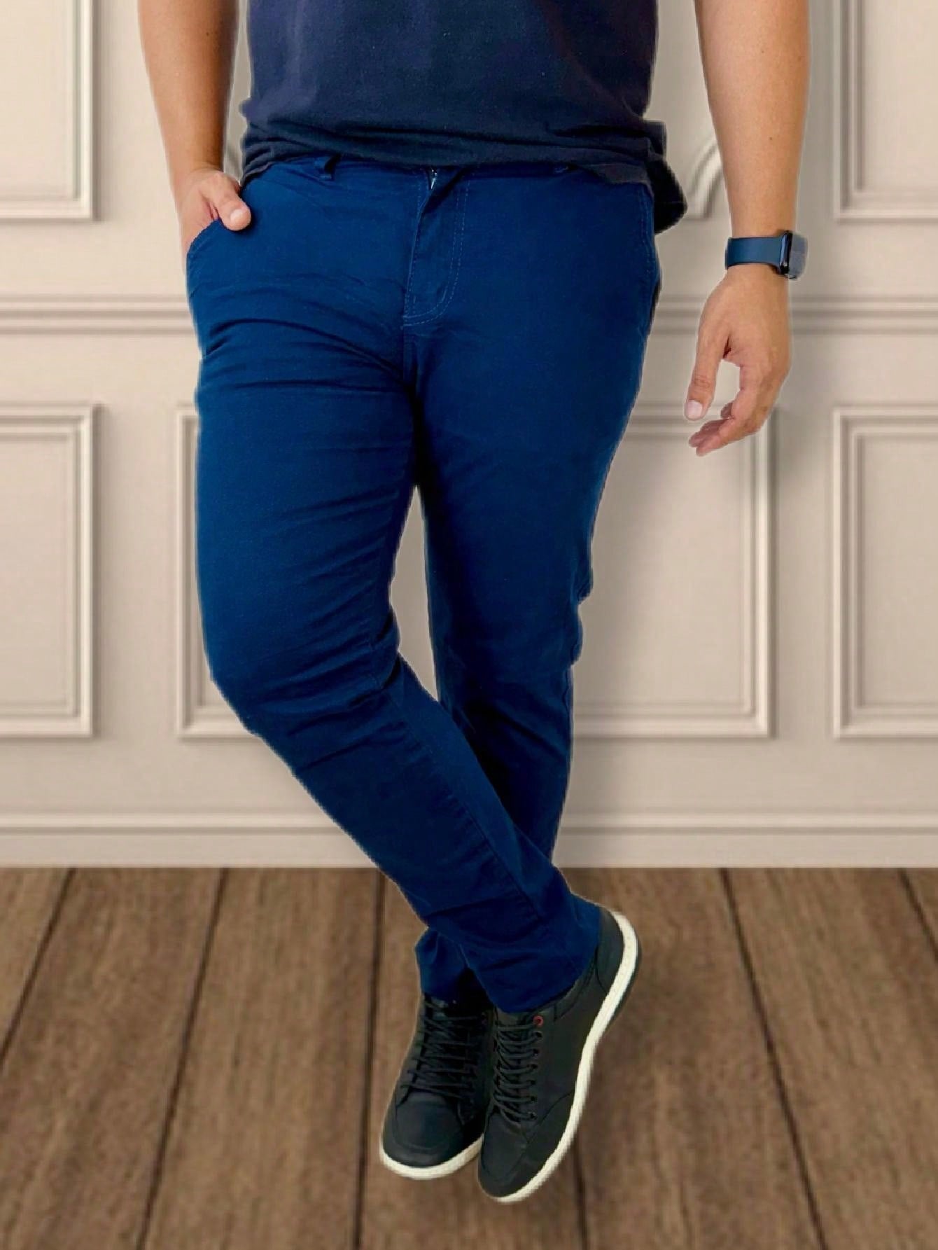 Calça Masculina Jeans Slim Fit Costura Contrastante E Lavagem Moderna Calça Masculina Jeans Slim Fit Costura