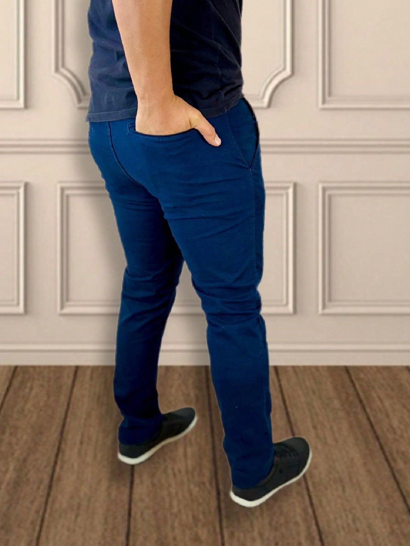 Calça Masculina Jeans Slim Fit Costura Contrastante E Lavagem Moderna Calça Masculina Jeans Slim Fit Costura