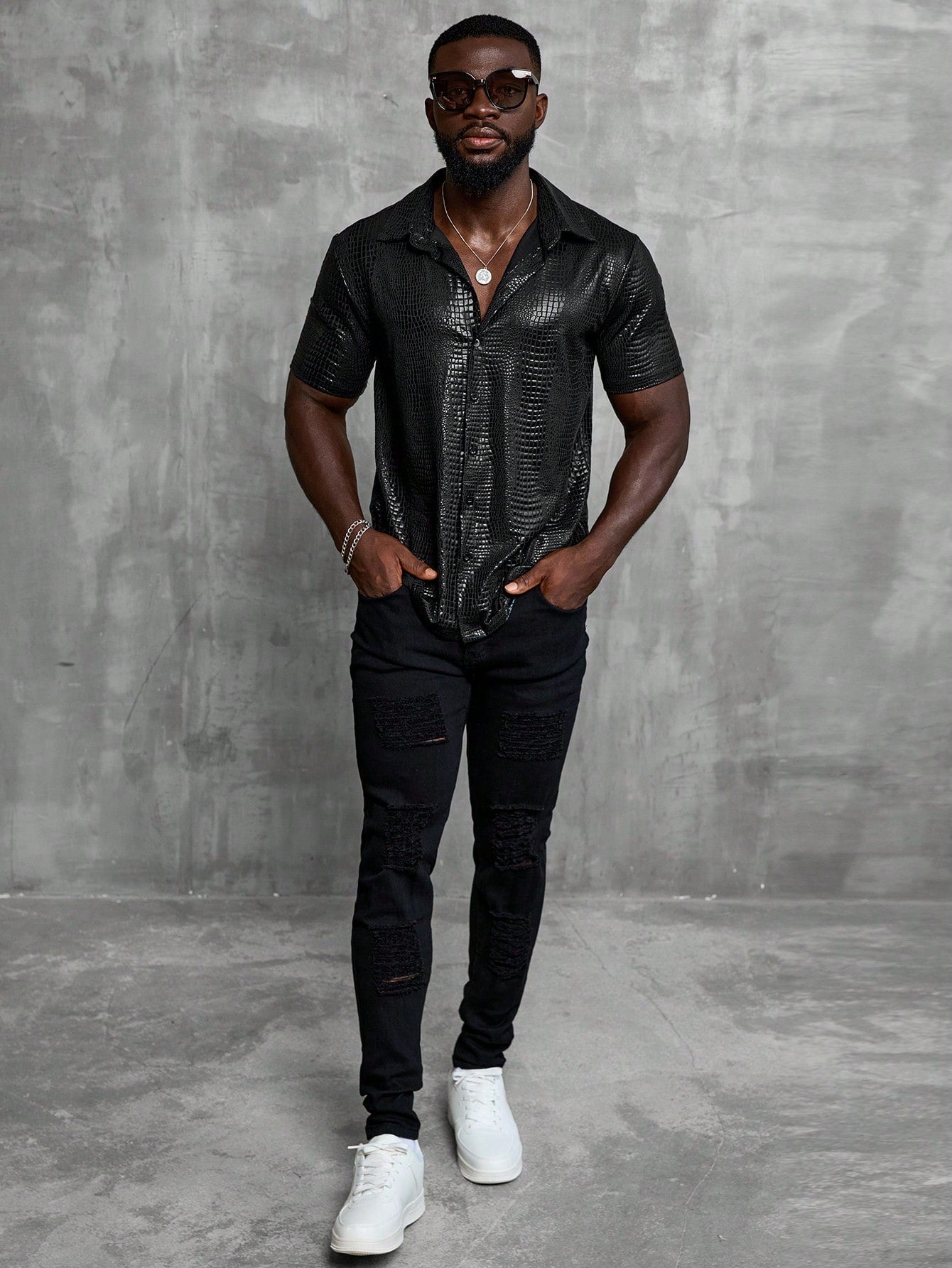 Camisa Masculina De Botão Brilhante Estampa Animal Luxuosa Camisa Masculina De Botão Brilhante Estampa Animal Luxuosa