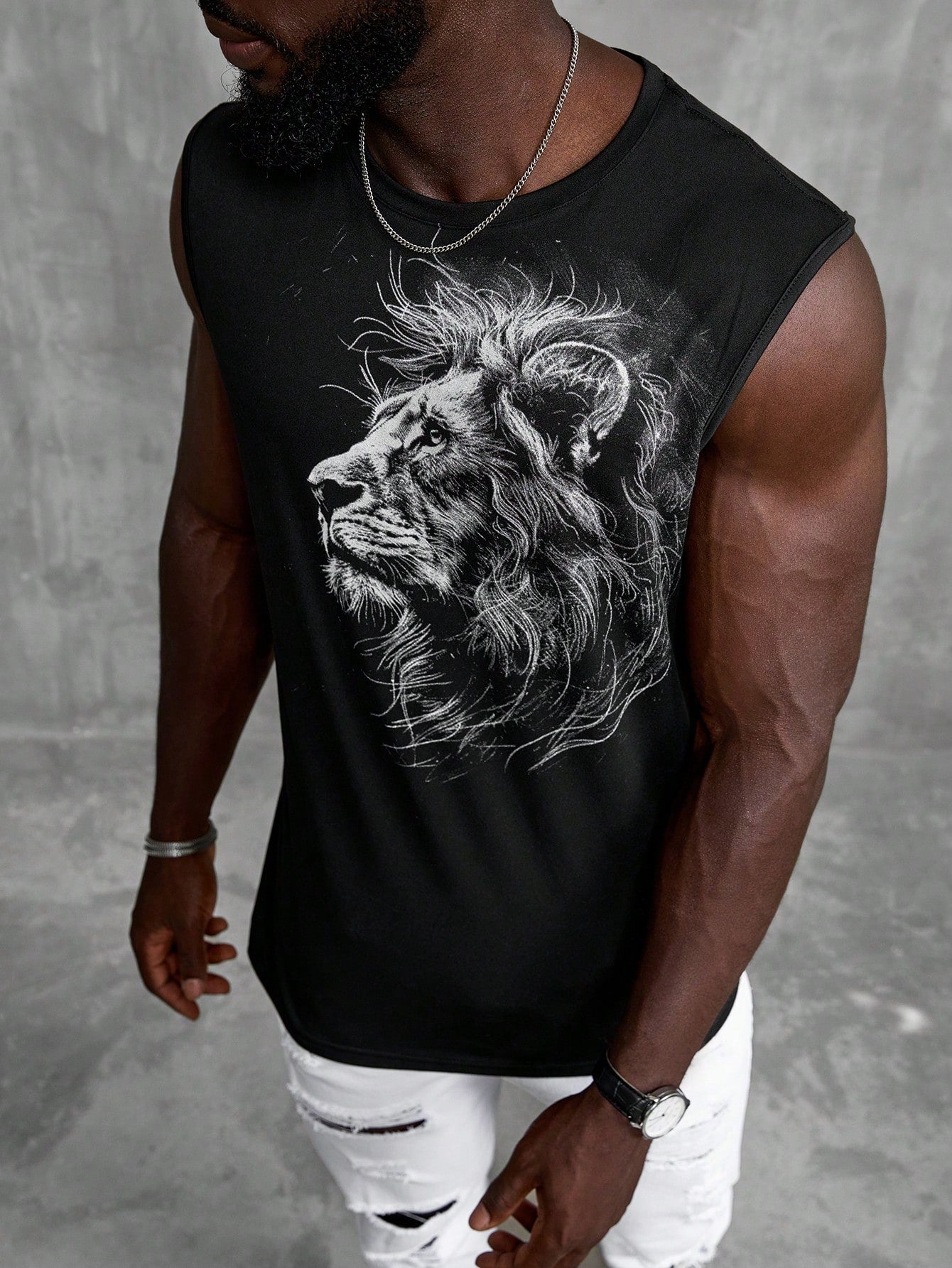 Camiseta Regata Masculina Estampa De Leão Gola Redonda Camiseta Regata Masculina Estampa De Leão Gola Redonda